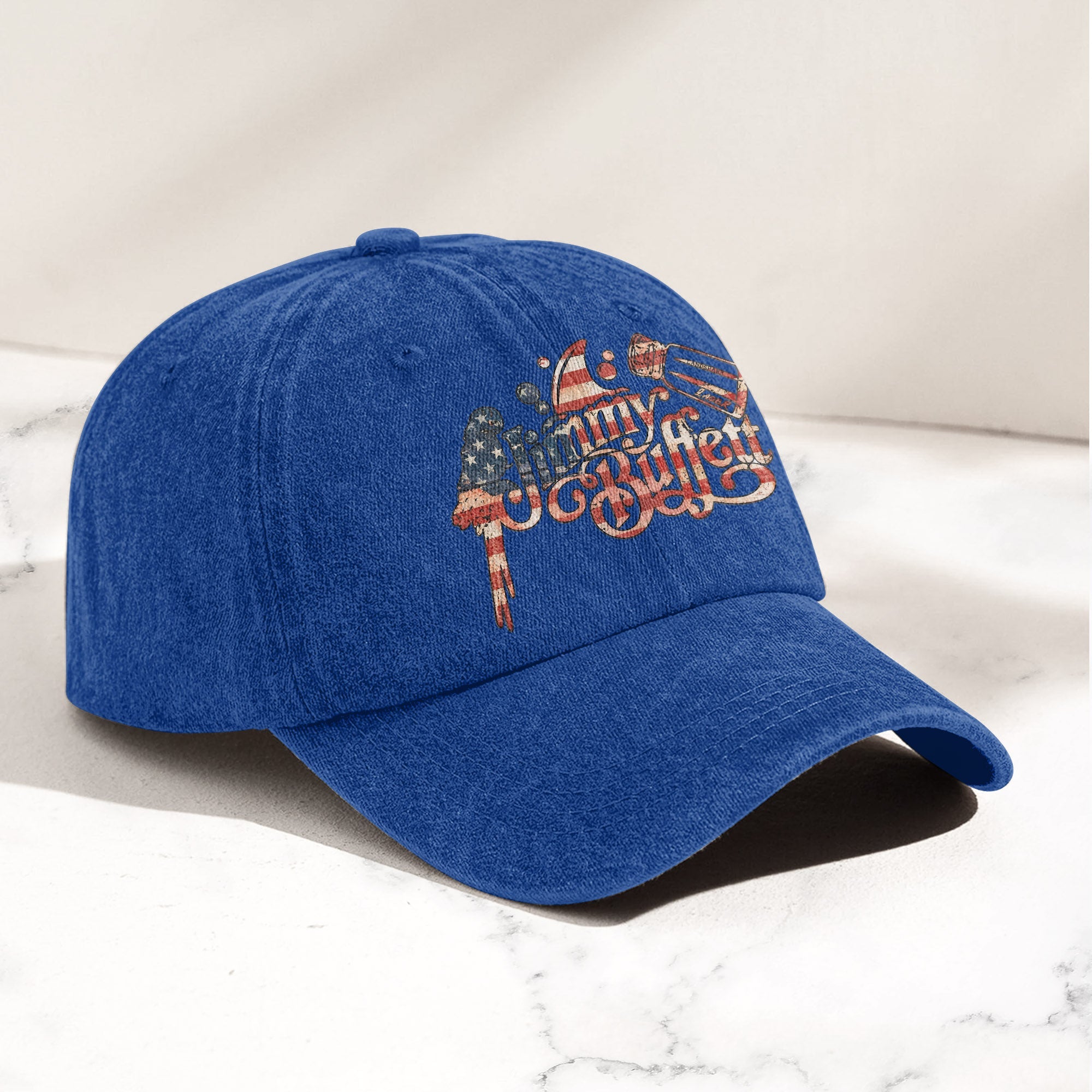 Jimmy Buffett Margaritaville Patriotic American Flag Parrot Music Merch Denim Cap Retro Vintage Dad Cap Gift For Dad (With Box)