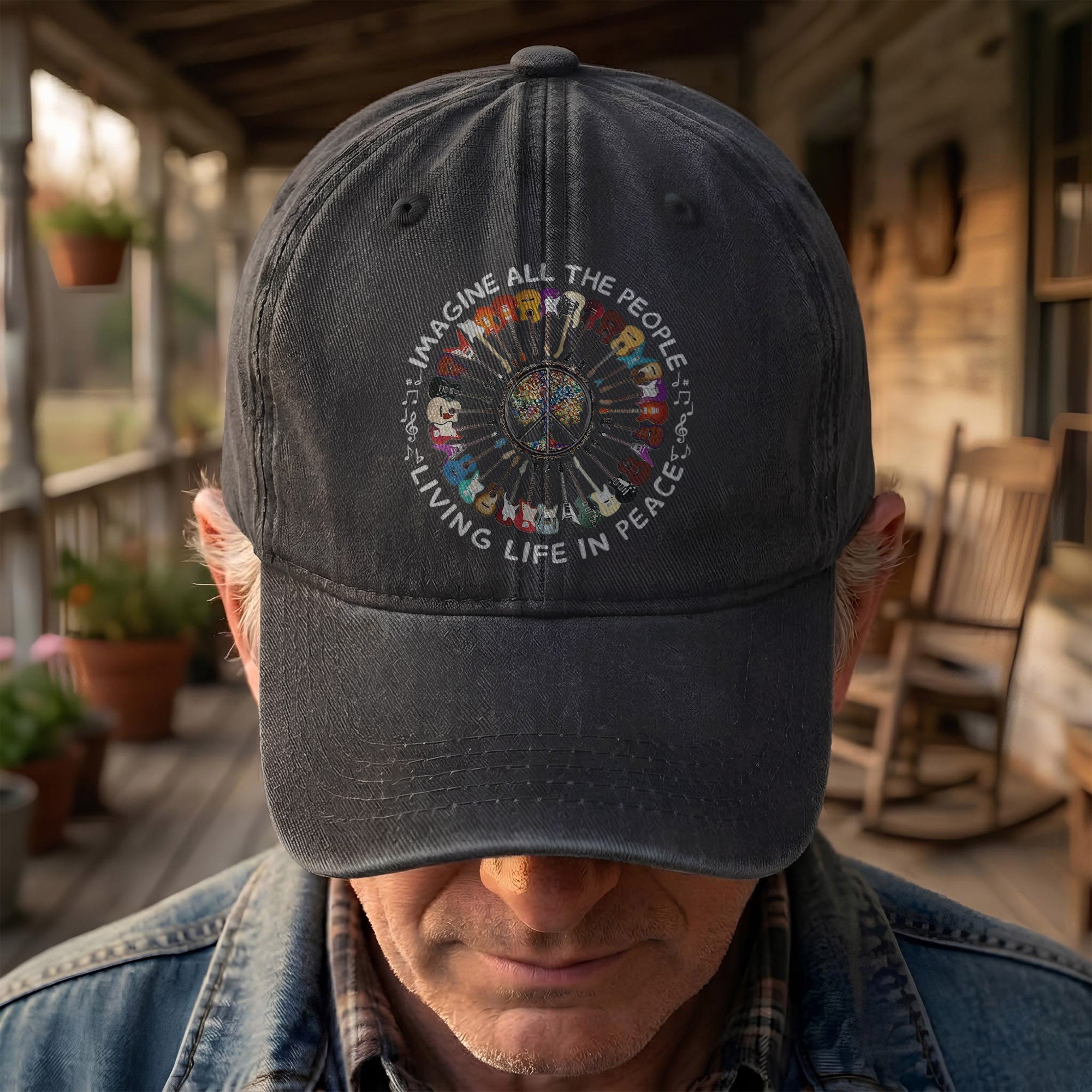 Imagine All The People Living Life In Peace Denim Cap Retro Music John Lenon Cap Gift For Dad (With Box)