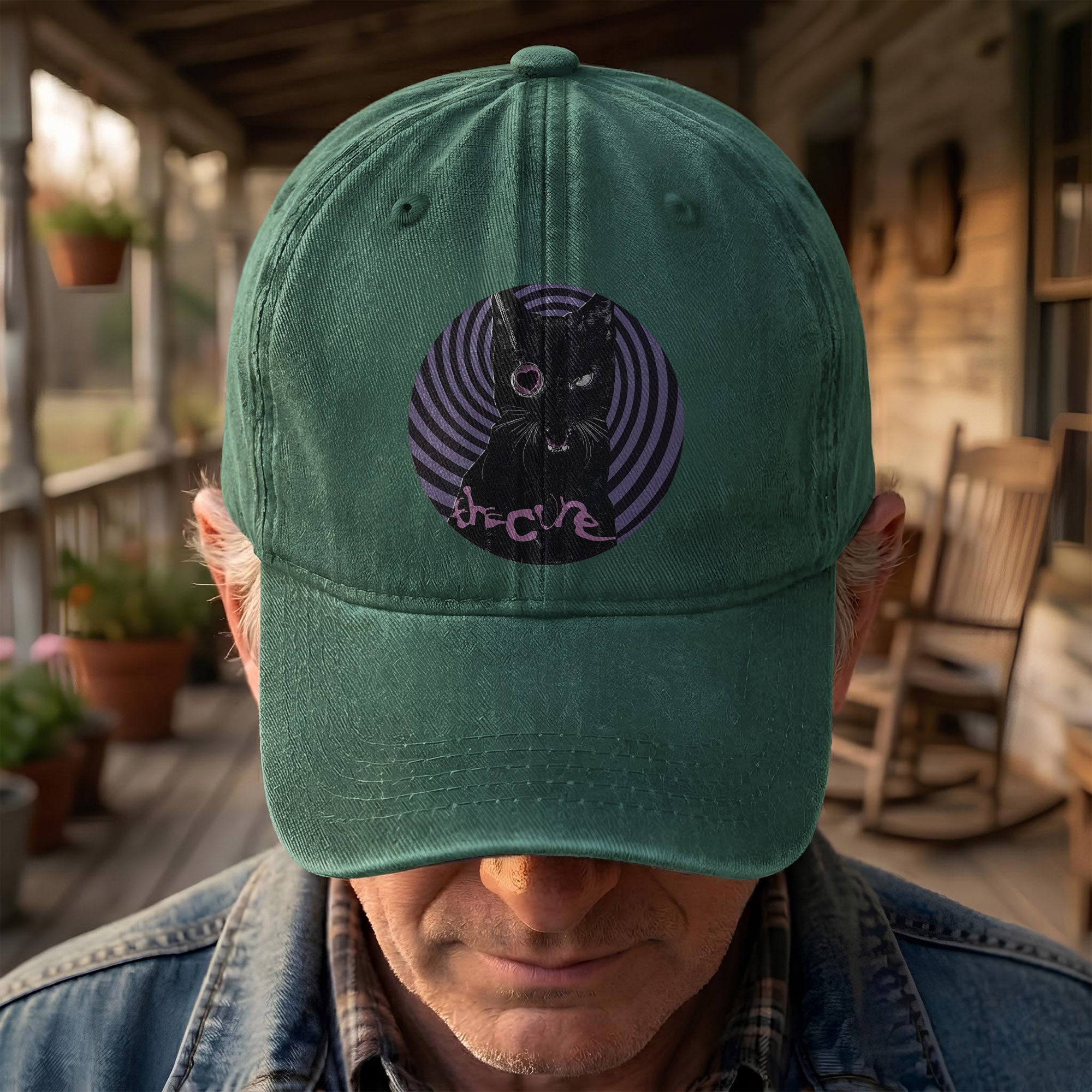 The Cure Black Cat Denim Cap Retro The Cure Tribute Merch Dad Hat (With Box)