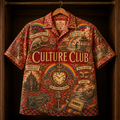 Culture Club Hawaiian Shirt - Retro 80s New Wave AOP Button Up Shirt with Karma Chameleon and Time Clock of the Heart Art