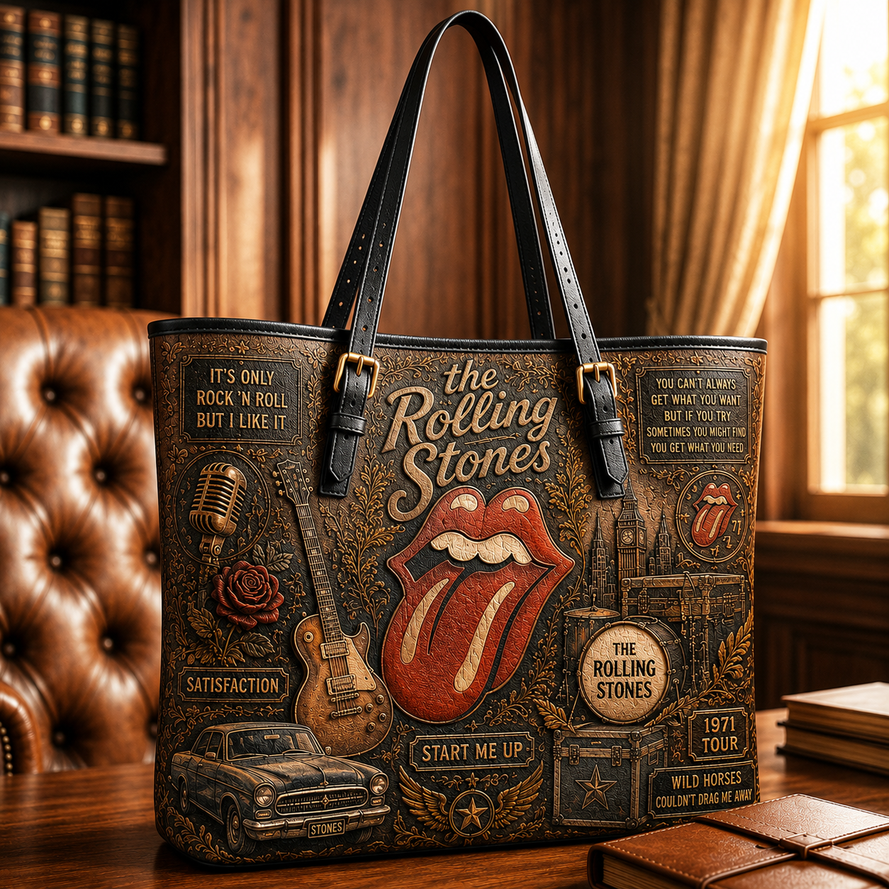 The Rolling Stones Handbag, Tote Bag and Wallet Set, Tongue Logo Classic Rock Accessories, Music Fan Gift