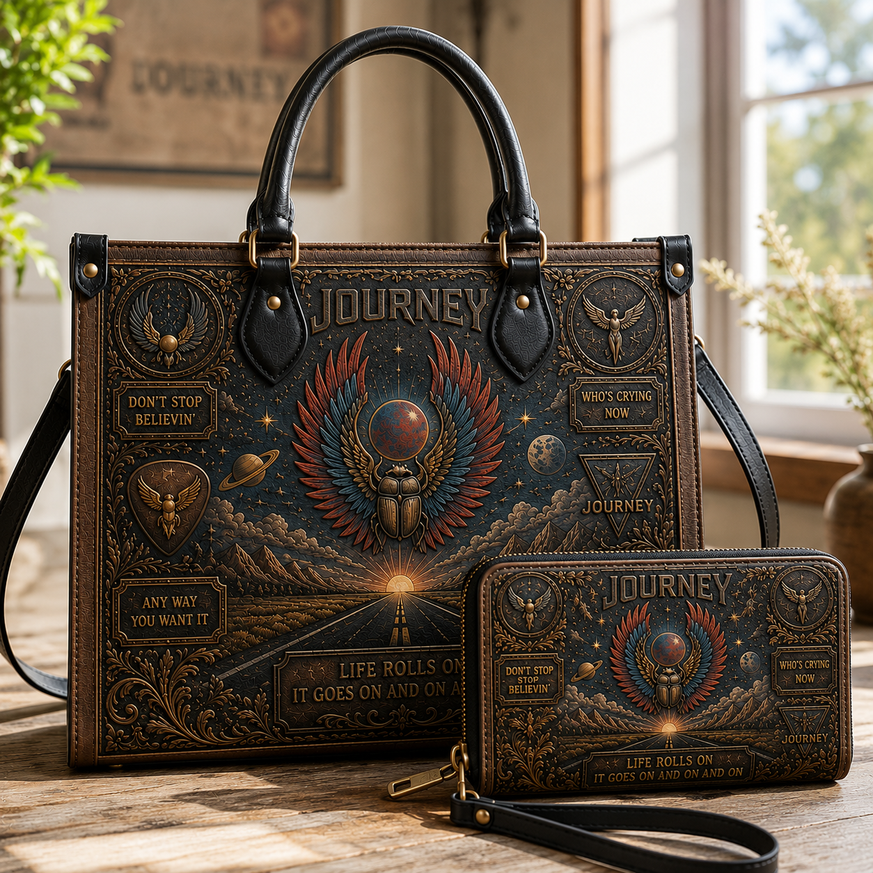 Journey Handbag, Tote Bag and Wallet Set, Don’t Stop Believin’ Classic Rock Accessories, Music Fan Gift