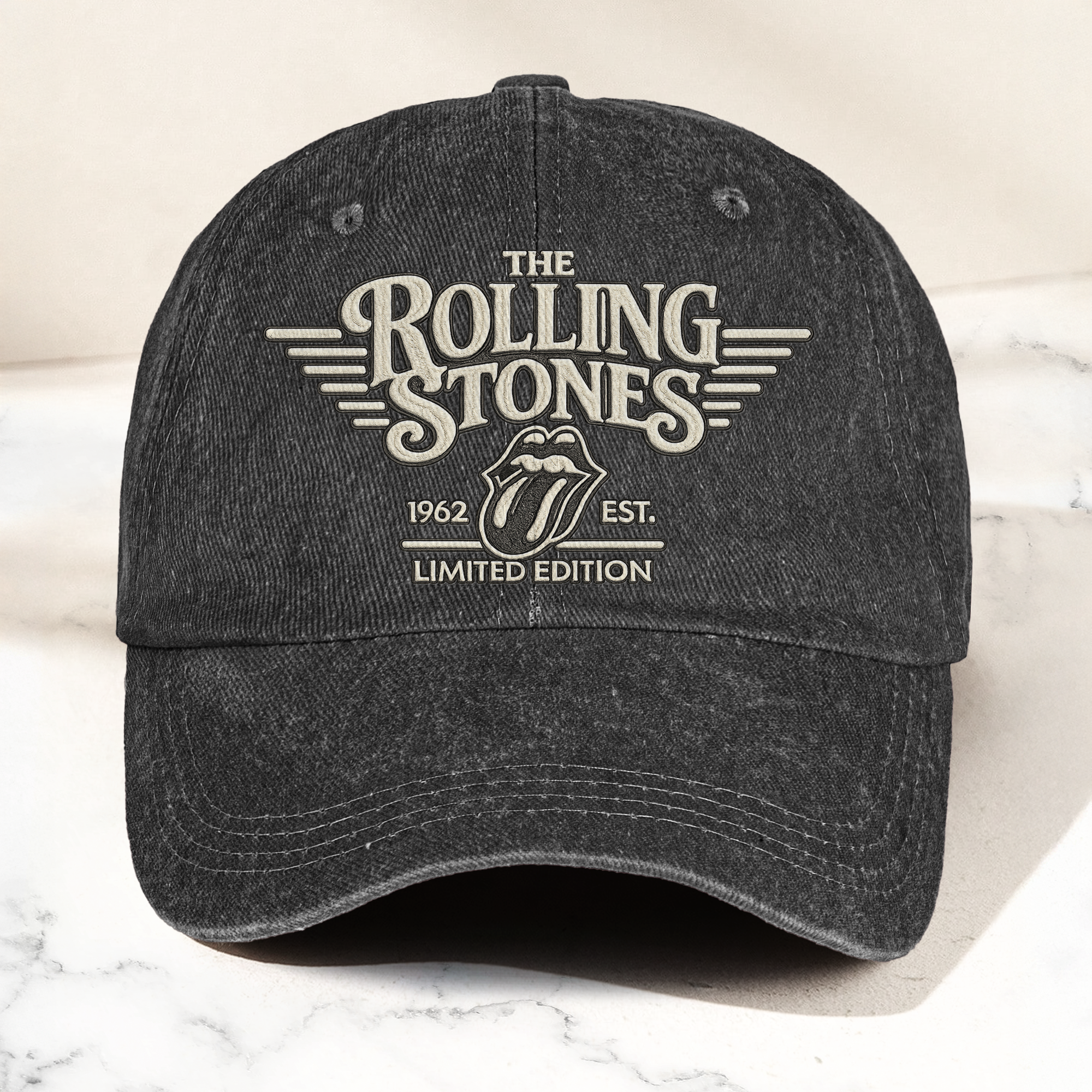 The Rolling Stones Tongue Logo Est 1962 Denim Cap Retro Vintage Dad Cap Gift For Dad (With Box)