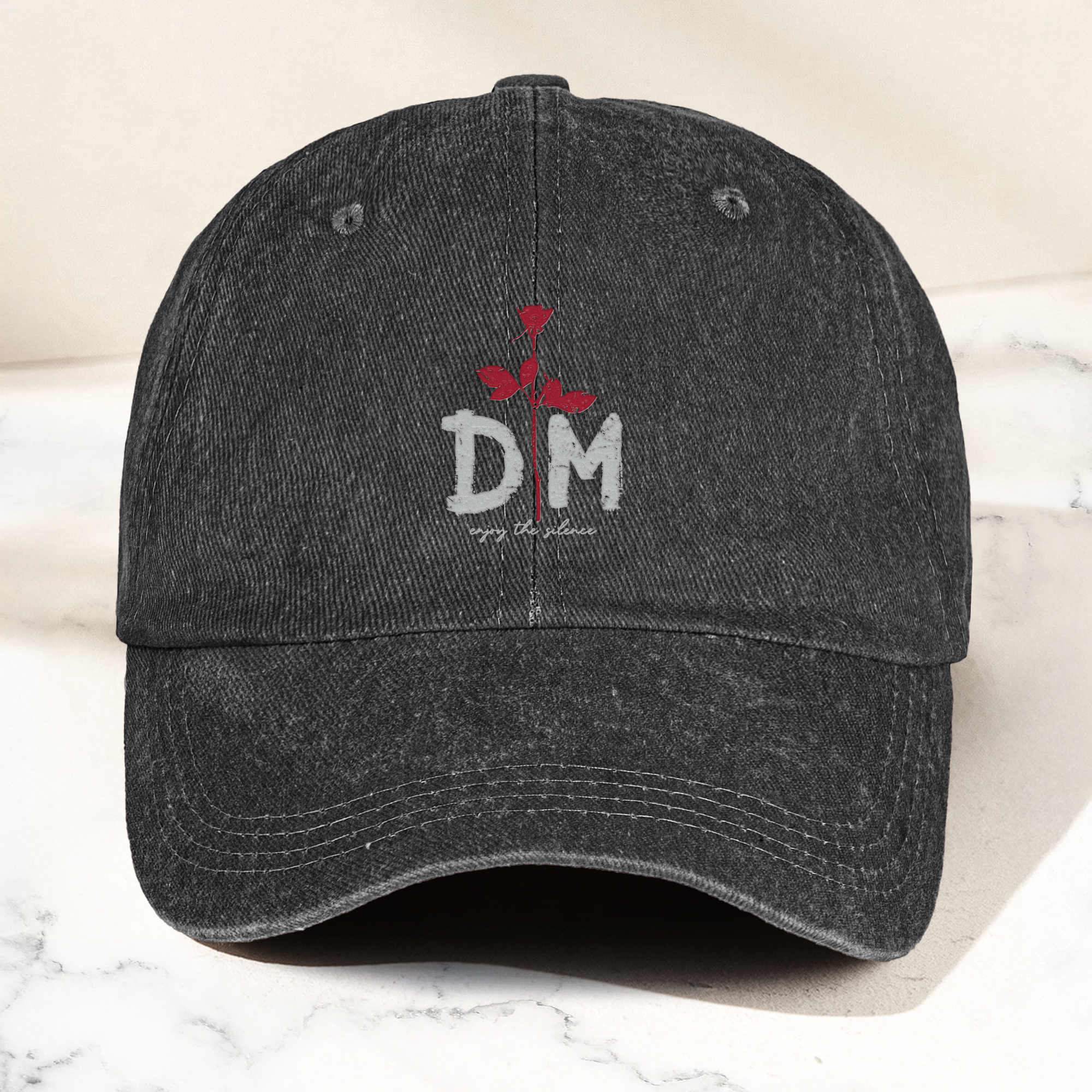 DM Rose Denim Cap Minimalist Depeche Mode Inspired Dad Hat (With Box)