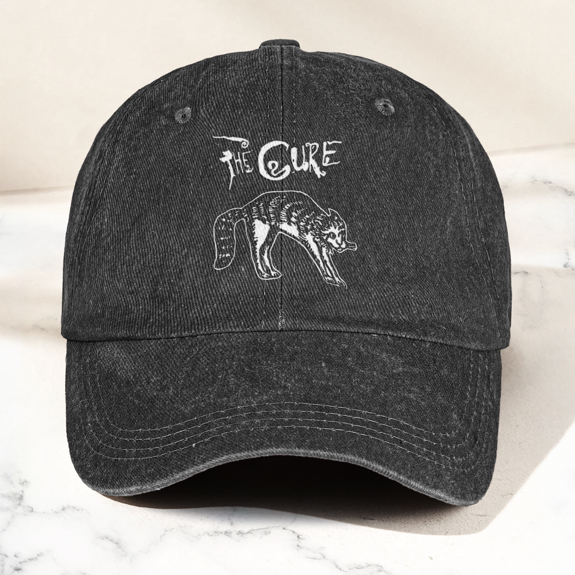 The Cure Rare Cat Artwork Vintage Denim Cap Retro The Cure Band Merch Gift for Dad (With Box)