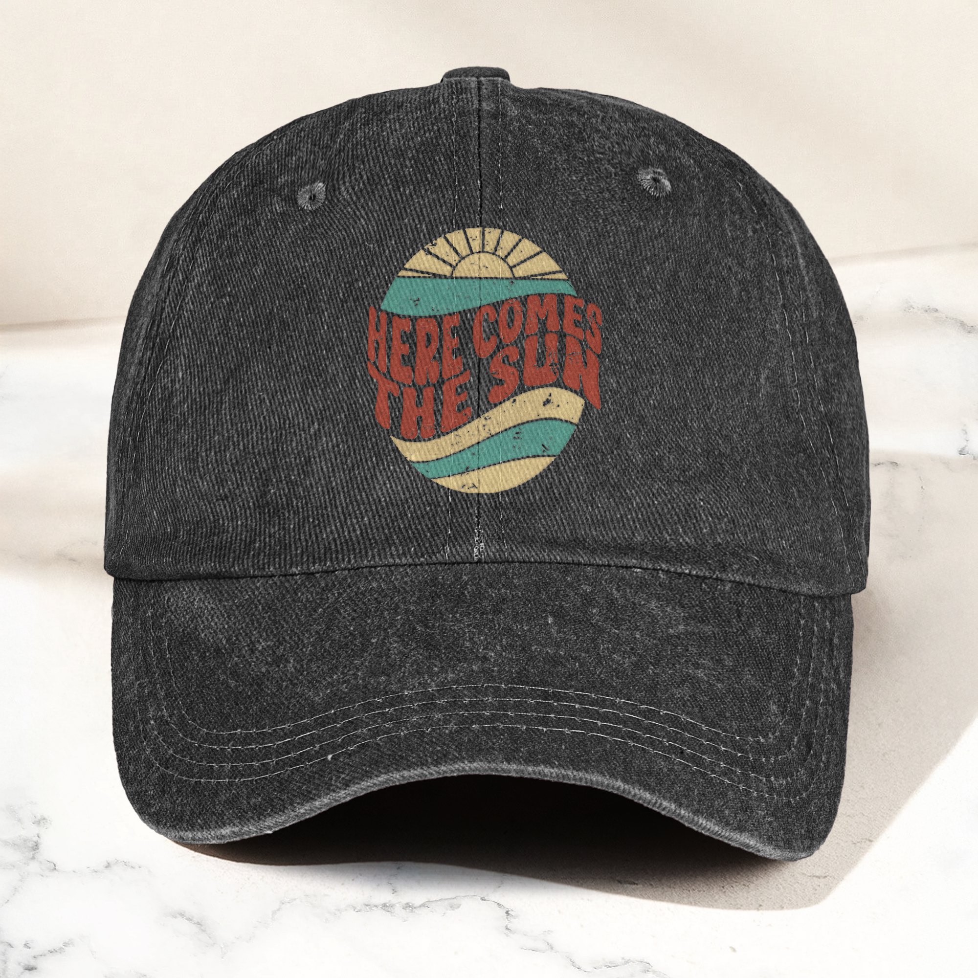 Groovy Here Comes The Sun Denim Cap Retro The Beatles Merch Gift for Dad (With Box)