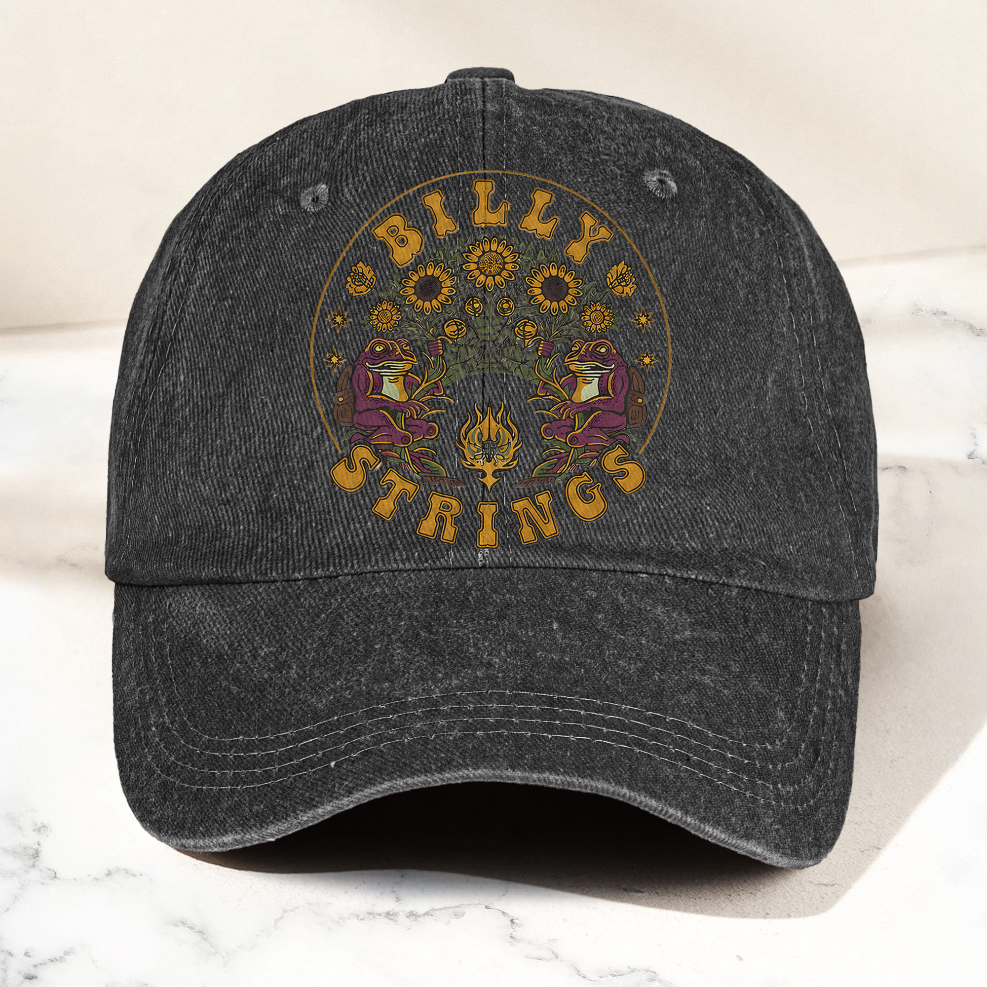 Billy Strings Sunflowers Frog Graphic Cosmic Bluegrass Retro Denim Cap Retro Vintage Dad Cap Gift For Dad (With Box)