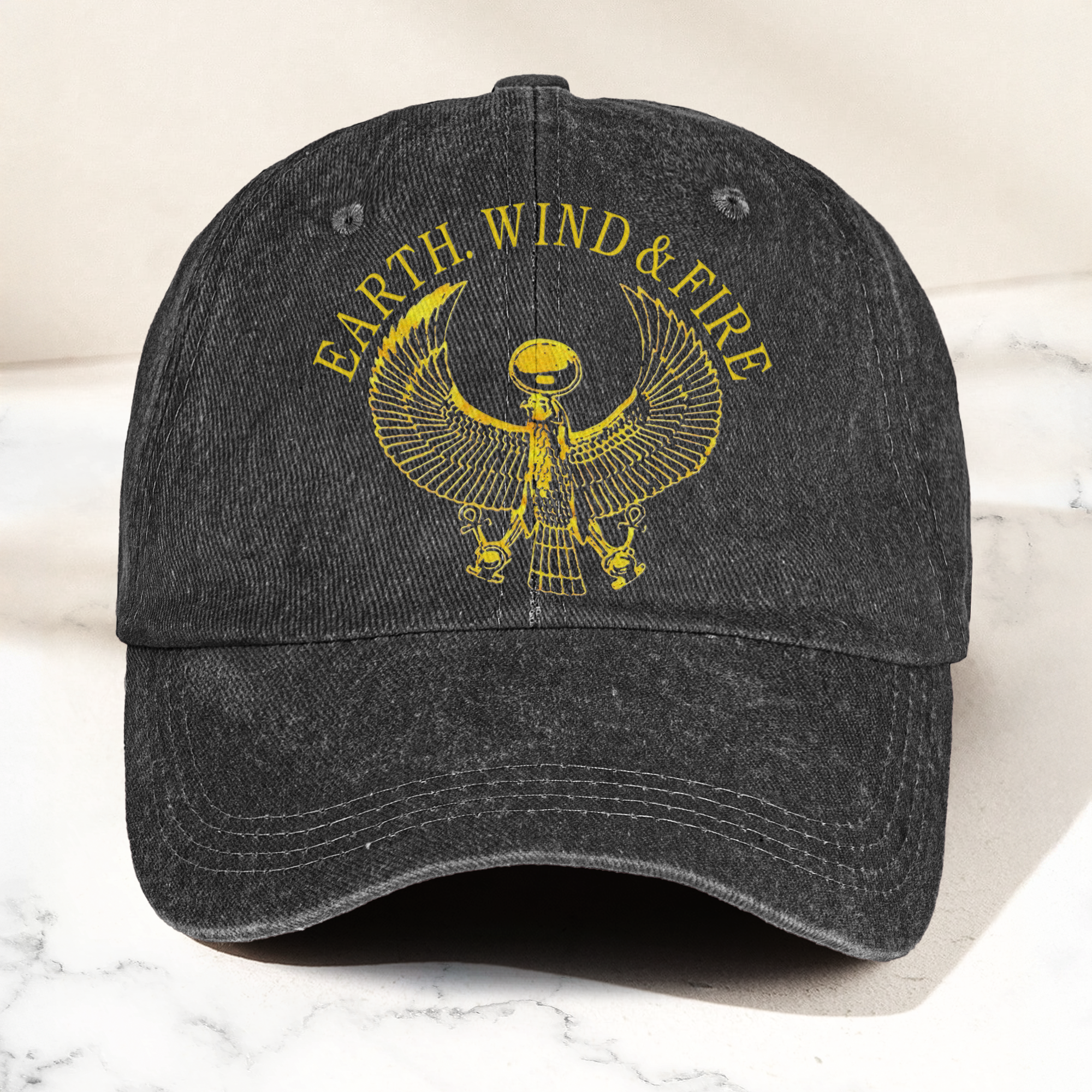 Earth Wind Fire Vintage Gold Egyptian Falcon Logo Denim Cap Retro Vintage Dad Cap Gift For Dad (With Box)