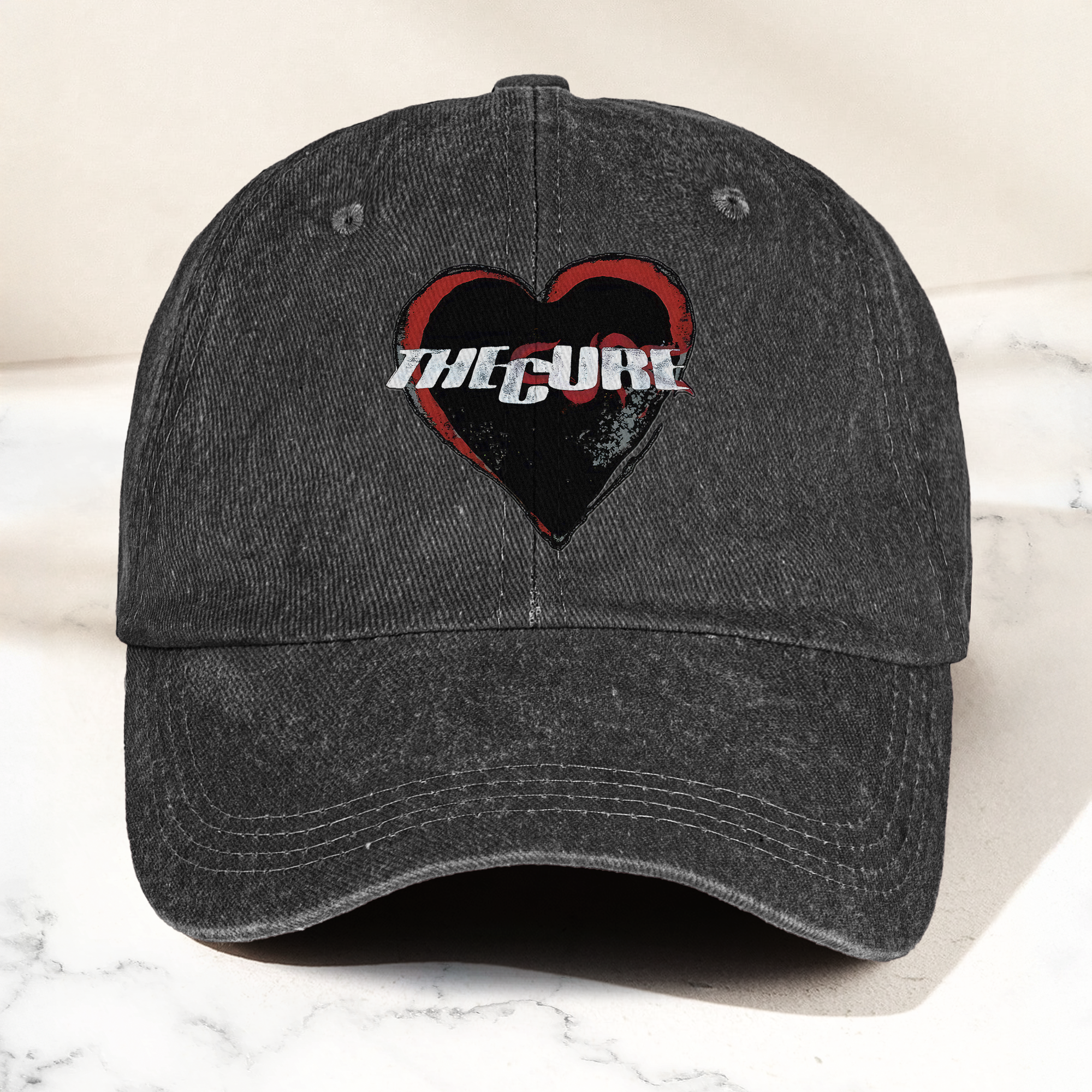 The Cure Heart Logo Denim Cap Vintage The Cure Band Album Merch Gift for Dad (With Box)