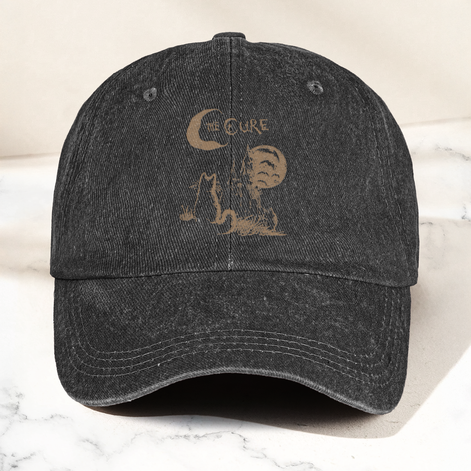 The Cure Vintage Cat Moon Denim Cap Vintage The Cure Band Album Merch Gift for Dad (With Box)