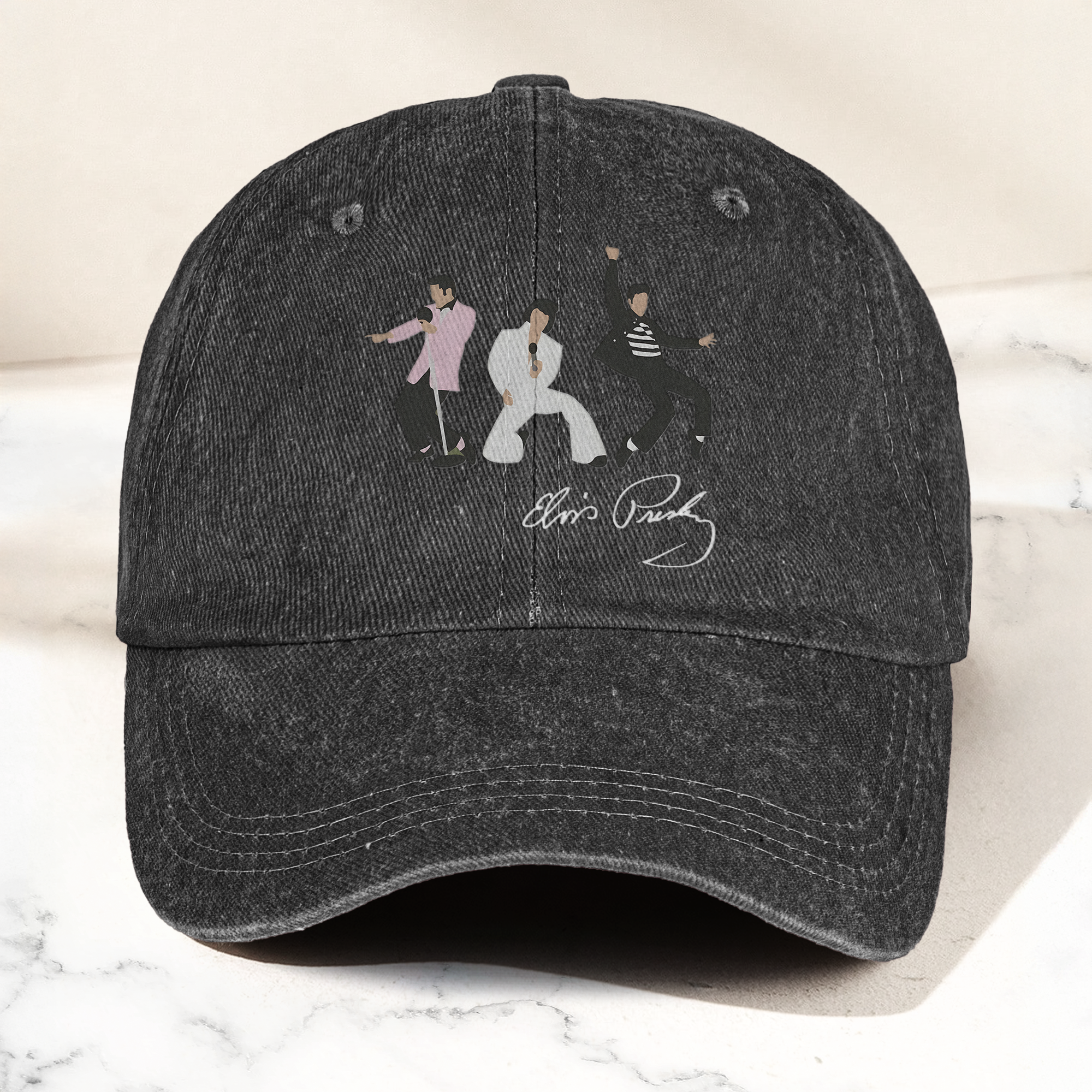 Elvis Presley With Sign Graphic Denim Cap Vintage Elvis Presley Album Merch Gift for Dad (With Box)
