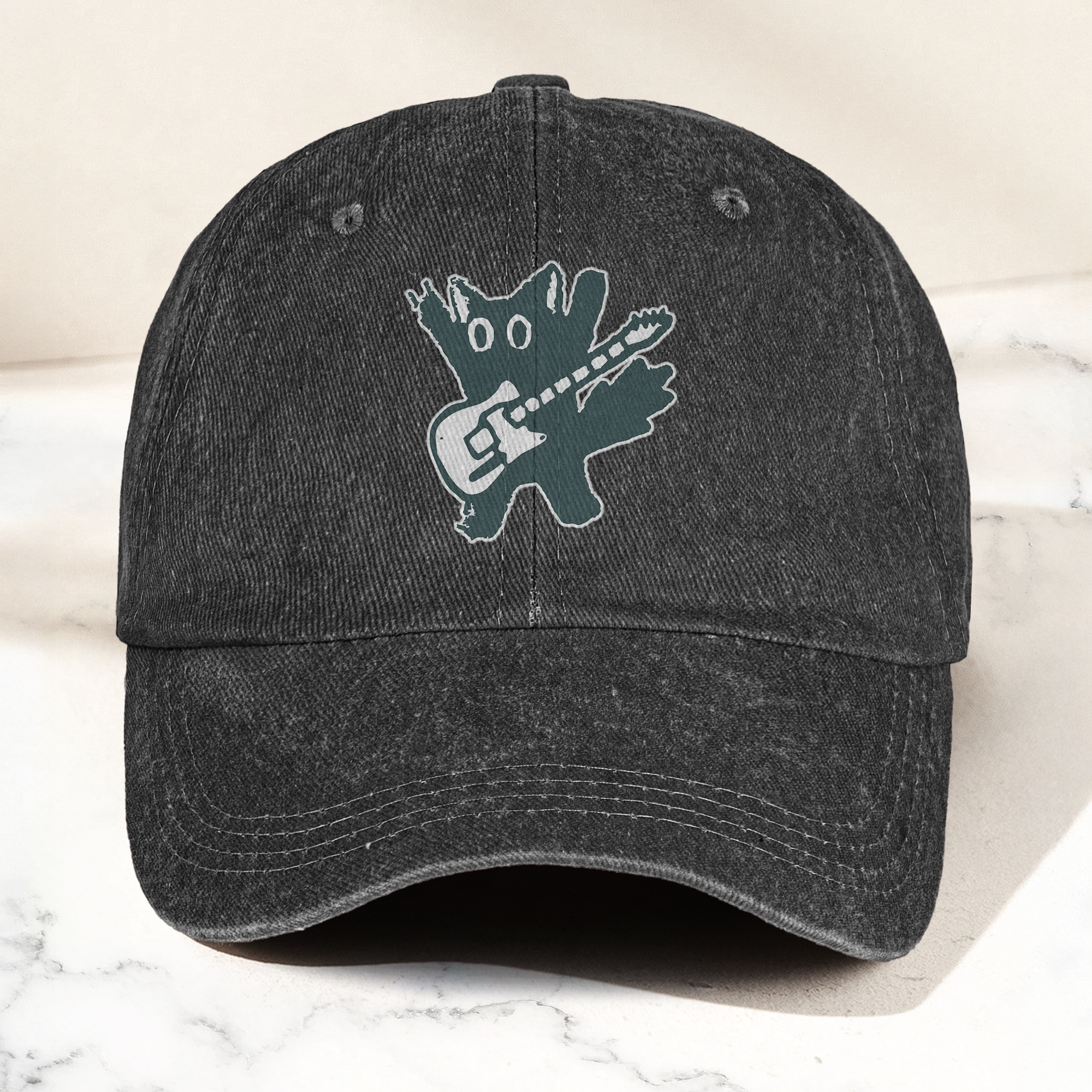 Rockstar Cat Artwork Vintage Denim Cap Retro The Cure Band Merch Gift for Dad (With Box)