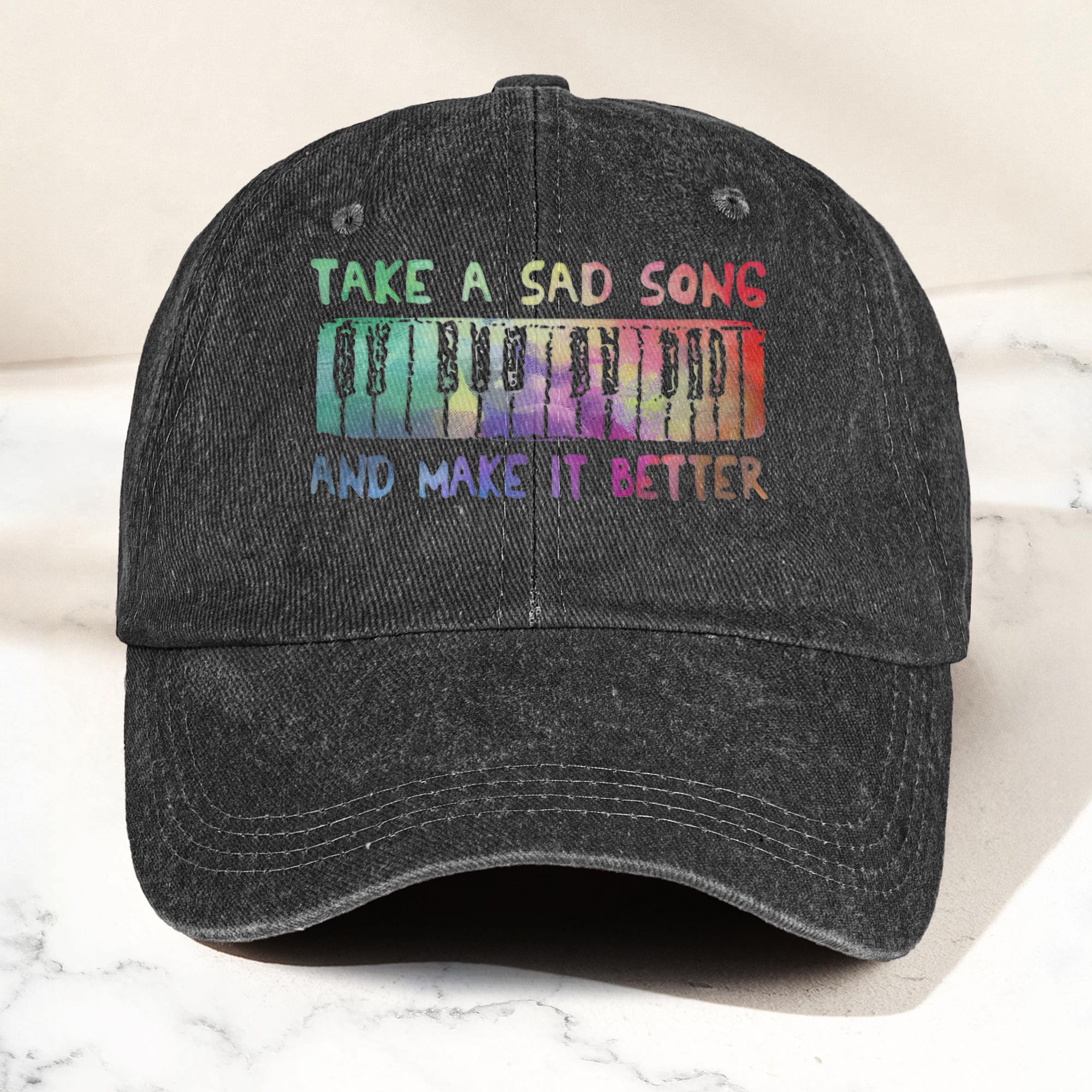 Take A Sad Song Piano Cap Vintage Blue Dad Hat, Retro Music Quote Minimalist Piano Hat (With Box)