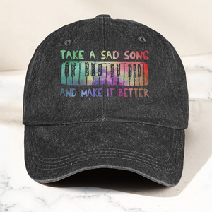 Take A Sad Song Piano Cap Vintage Blue Dad Hat, Retro Music Quote Minimalist Piano Hat (With Box)