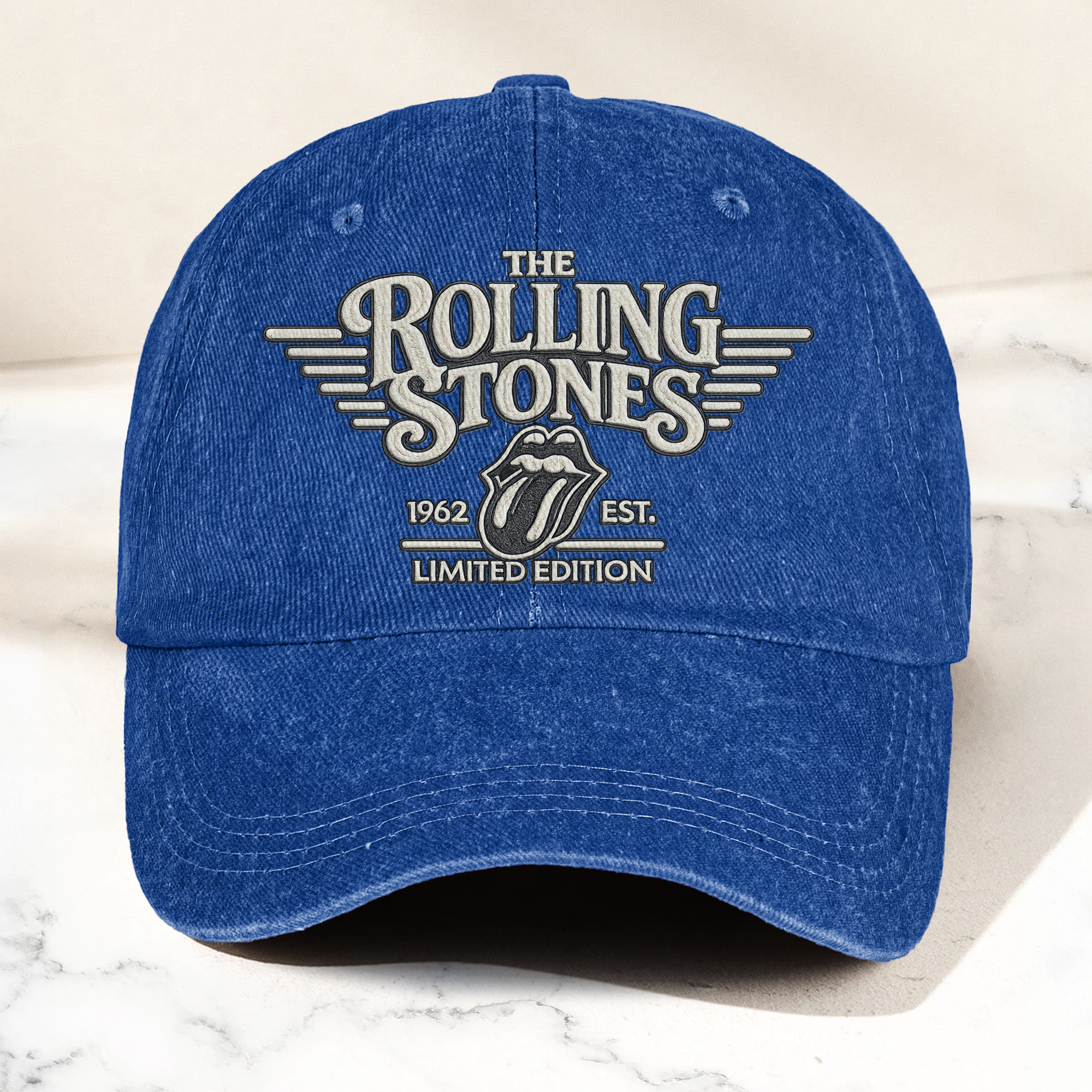 The Rolling Stones Tongue Logo Est 1962 Denim Cap Retro Vintage Dad Cap Gift For Dad (With Box)