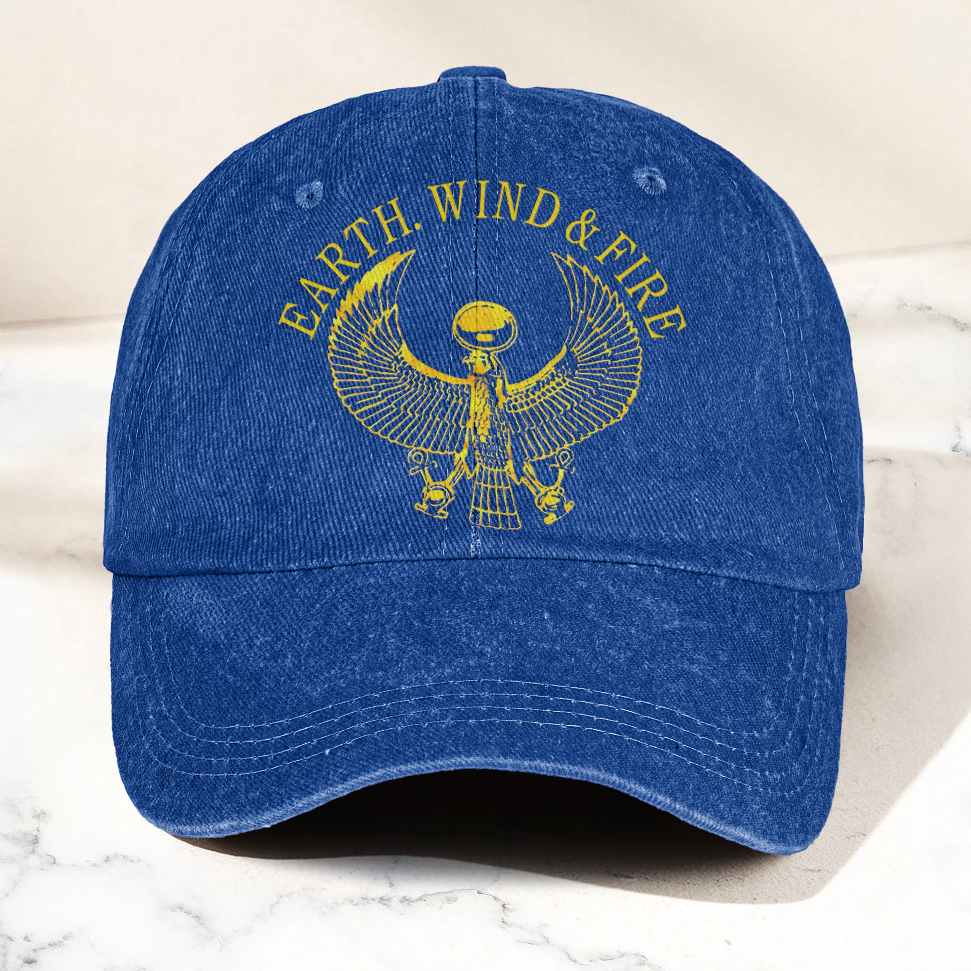 Earth Wind Fire Vintage Gold Egyptian Falcon Logo Denim Cap Retro Vintage Dad Cap Gift For Dad (With Box)