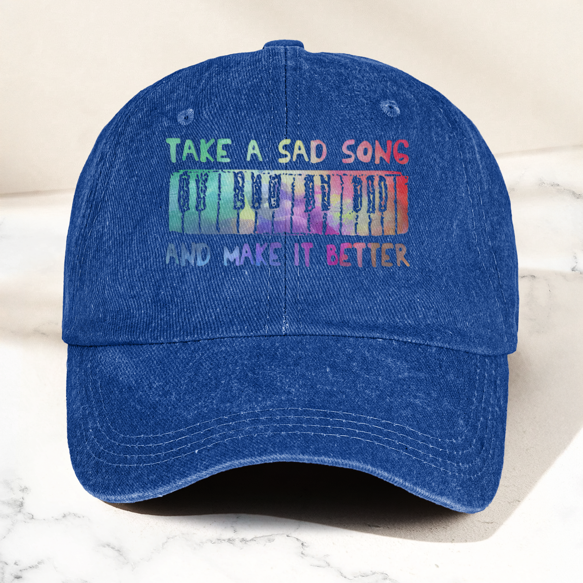 Take A Sad Song Piano Cap Vintage Blue Dad Hat, Retro Music Quote Minimalist Piano Hat (With Box)