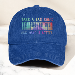 Take A Sad Song Piano Cap Vintage Blue Dad Hat, Retro Music Quote Minimalist Piano Hat (With Box)
