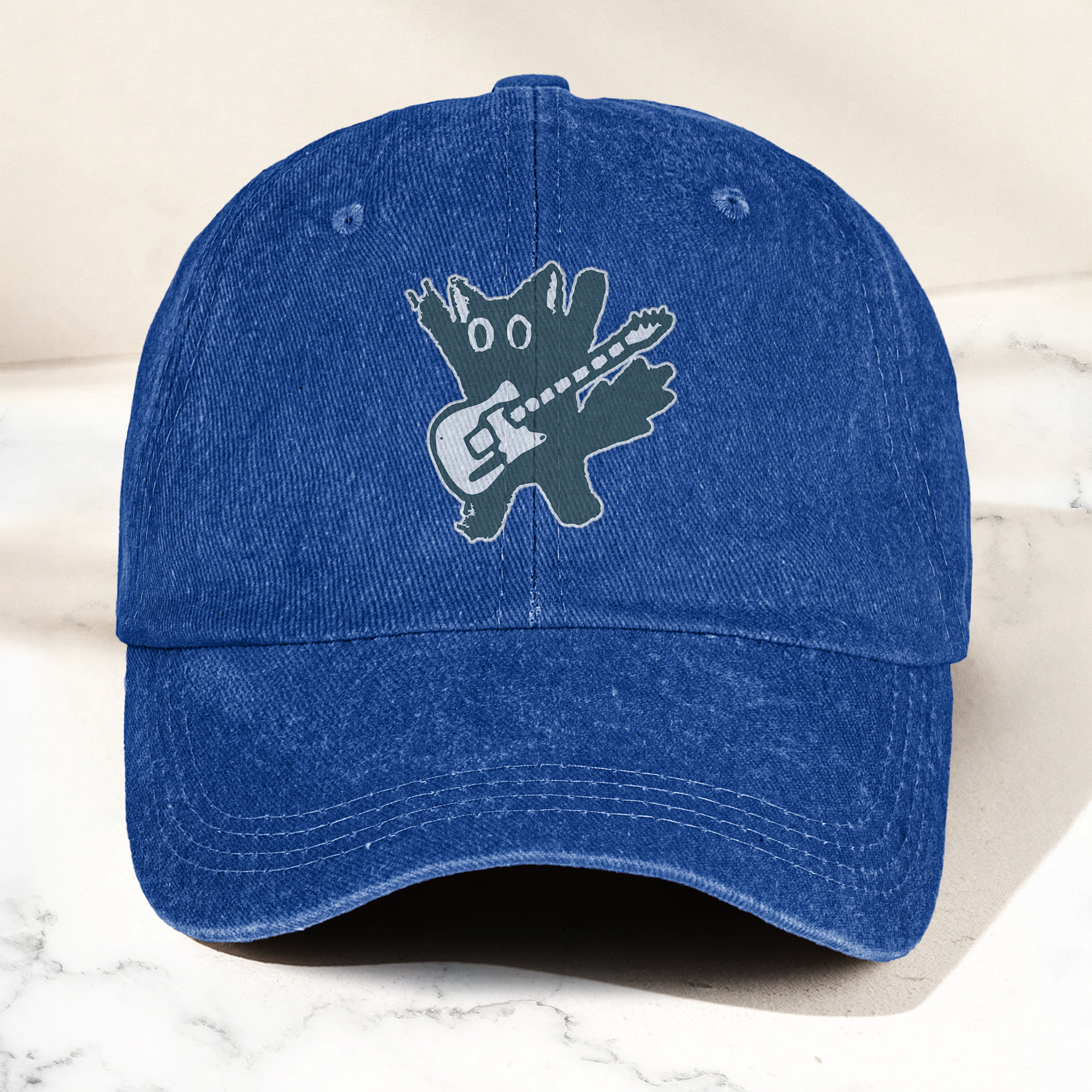 Rockstar Cat Artwork Vintage Denim Cap Retro The Cure Band Merch Gift for Dad (With Box)