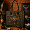 Bon Jovi Handbag, Tote Bag and Wallet Set, Stained Glass Heart and Dagger Design, Classic Rock Music Fan Gift