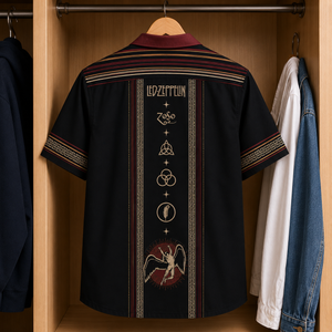 Led Zeppelin Luxury Design Hawaiian Shirt - Mexican Inpsired Swan Song Hawaiian Shirt Black Version