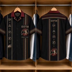 Led Zeppelin Luxury Design Hawaiian Shirt - Mexican Inpsired Swan Song Hawaiian Shirt Black Version