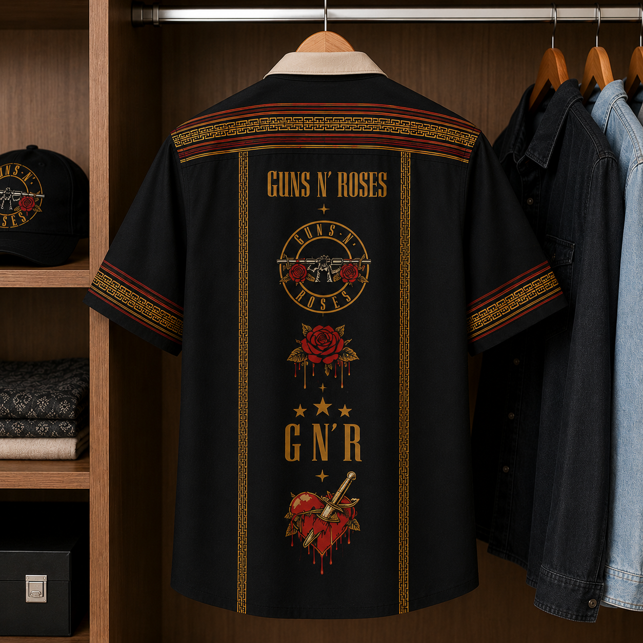 Gun N Rose Luxury Design Hawaiian Shirt - Mexican Inpsired Hawaiian Shirt Black Version