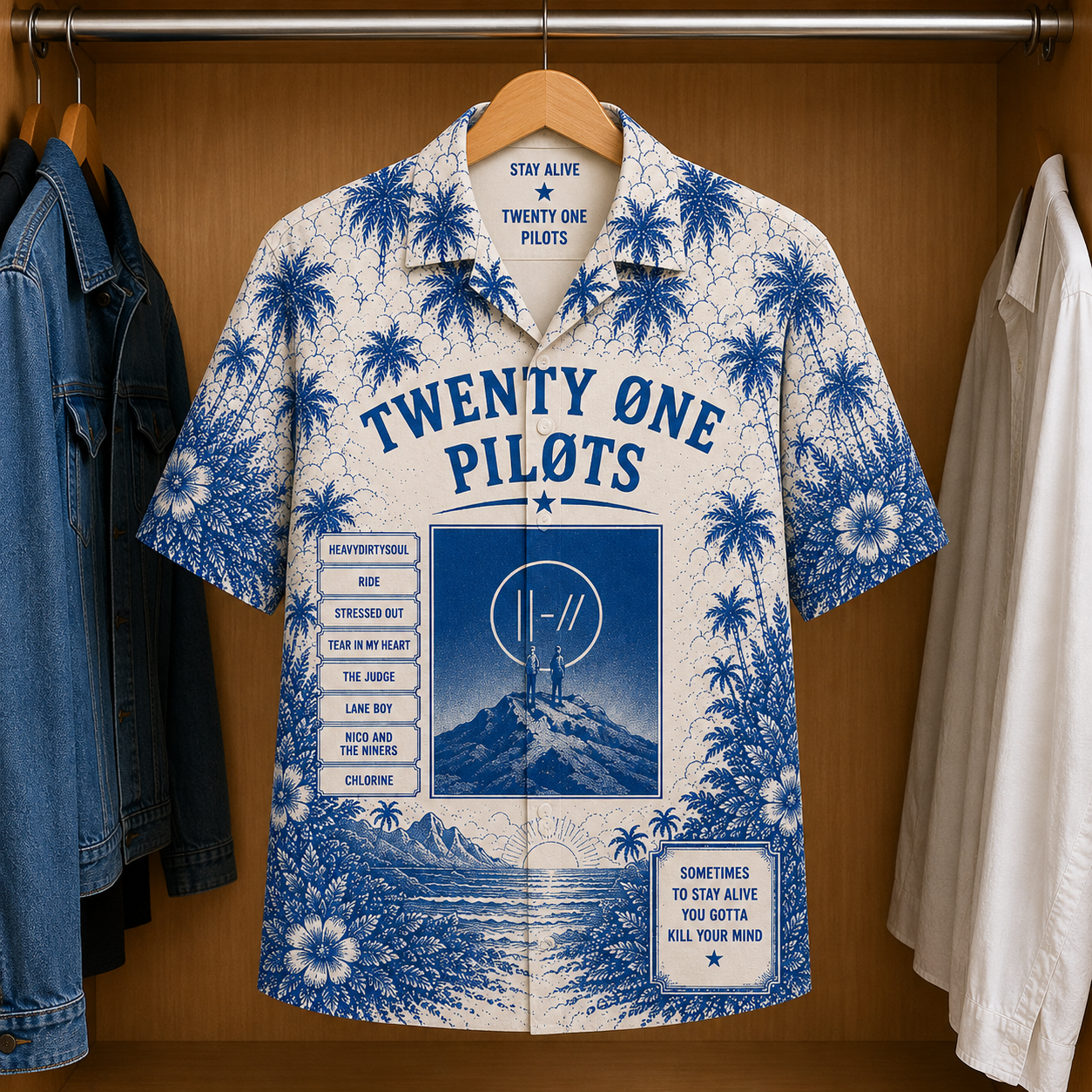 21 Pilots Luxury Design Hawaiian Shirt - Tropical Blue Inpsired Hawaiian Shirt