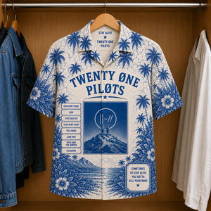 21 Pilots Luxury Design Hawaiian Shirt - Tropical Blue Inpsired Hawaiian Shirt