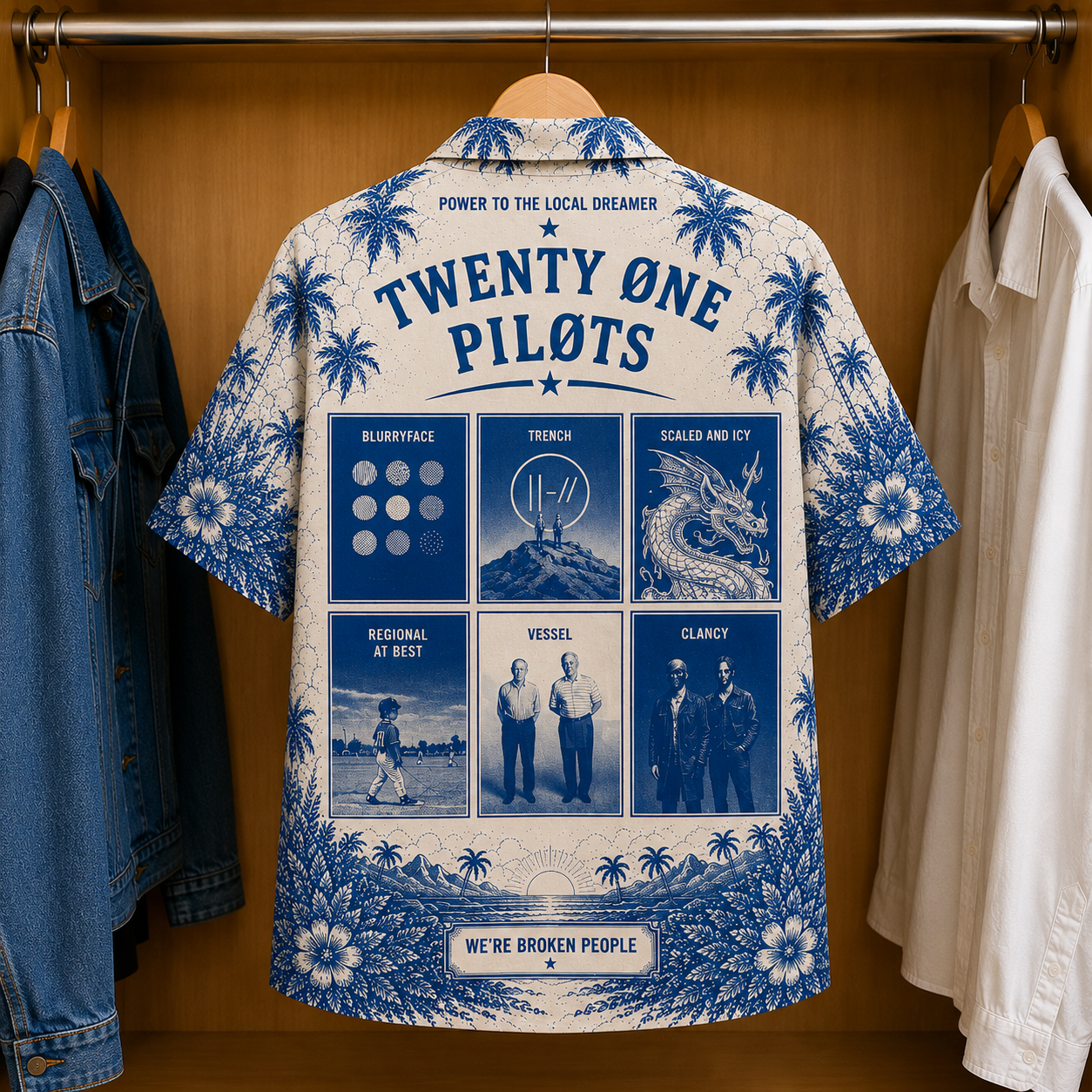 21 Pilots Luxury Design Hawaiian Shirt - Tropical Blue Inpsired Hawaiian Shirt