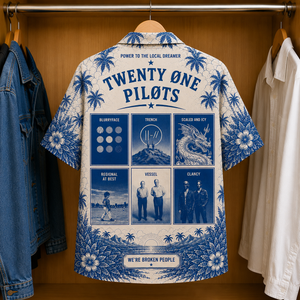 21 Pilots Luxury Design Hawaiian Shirt - Tropical Blue Inpsired Hawaiian Shirt