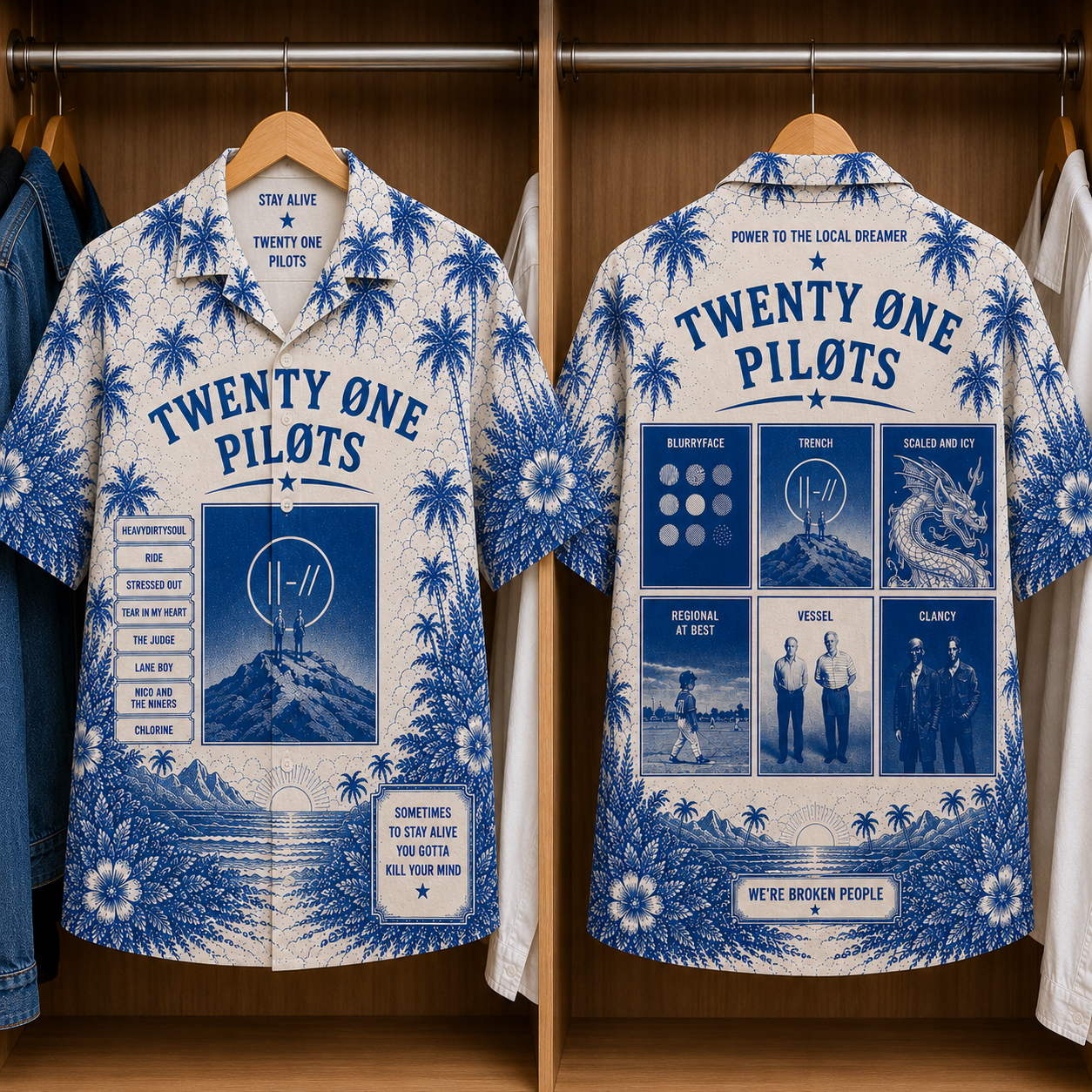 21 Pilots Luxury Design Hawaiian Shirt - Tropical Blue Inpsired Hawaiian Shirt