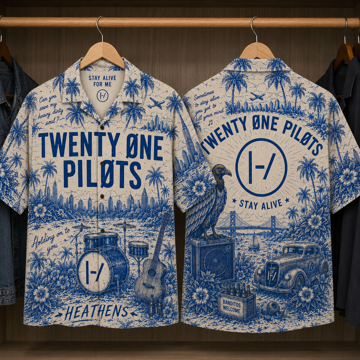 Twenty One Pilots Tropical Hawaiian Shirt - Tropical Blue Inpsired Hawaiian Shirt Classic