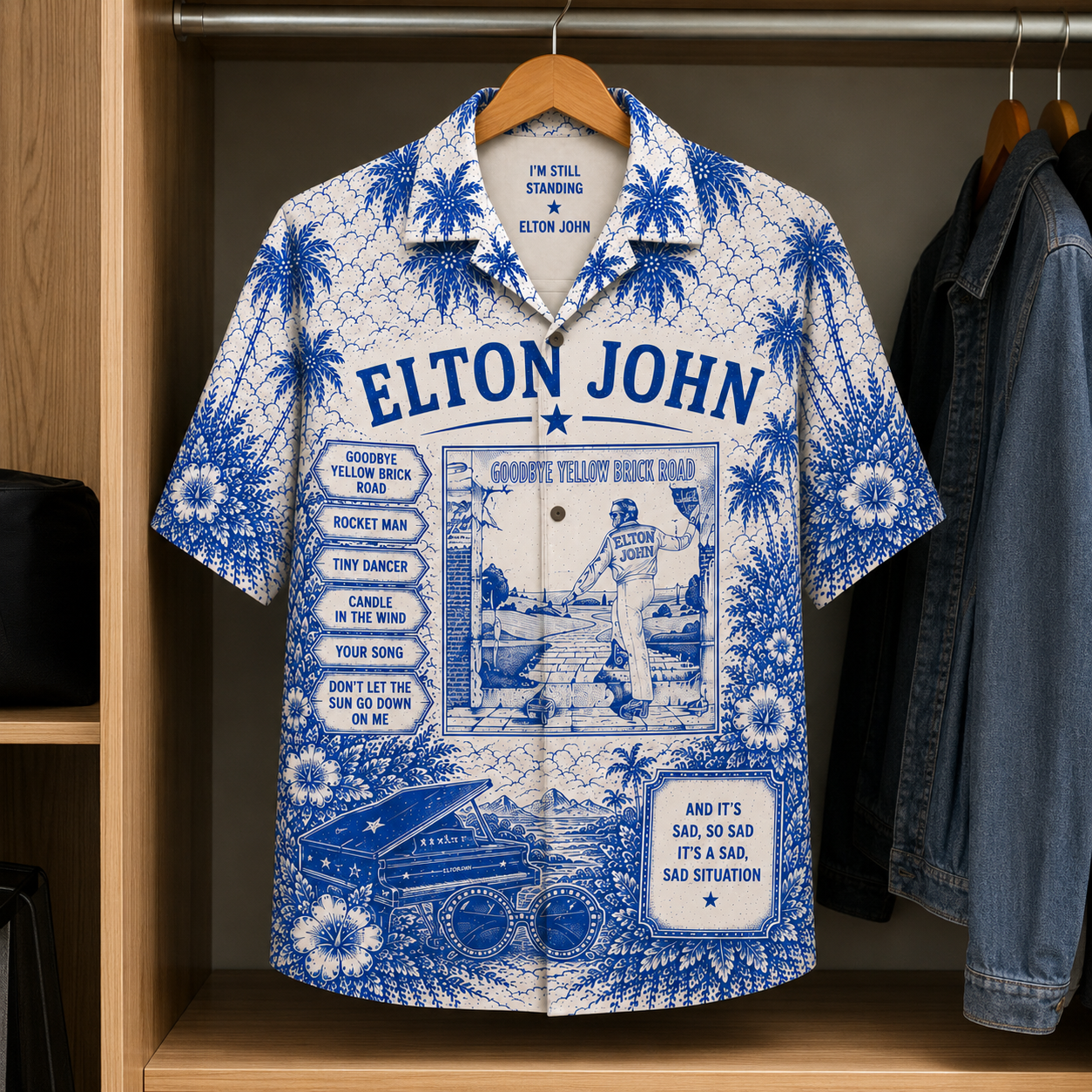 Elton John Tropical Hawaiian Shirt - Tropical Album Cover Inpsired Hawaiian Shirt