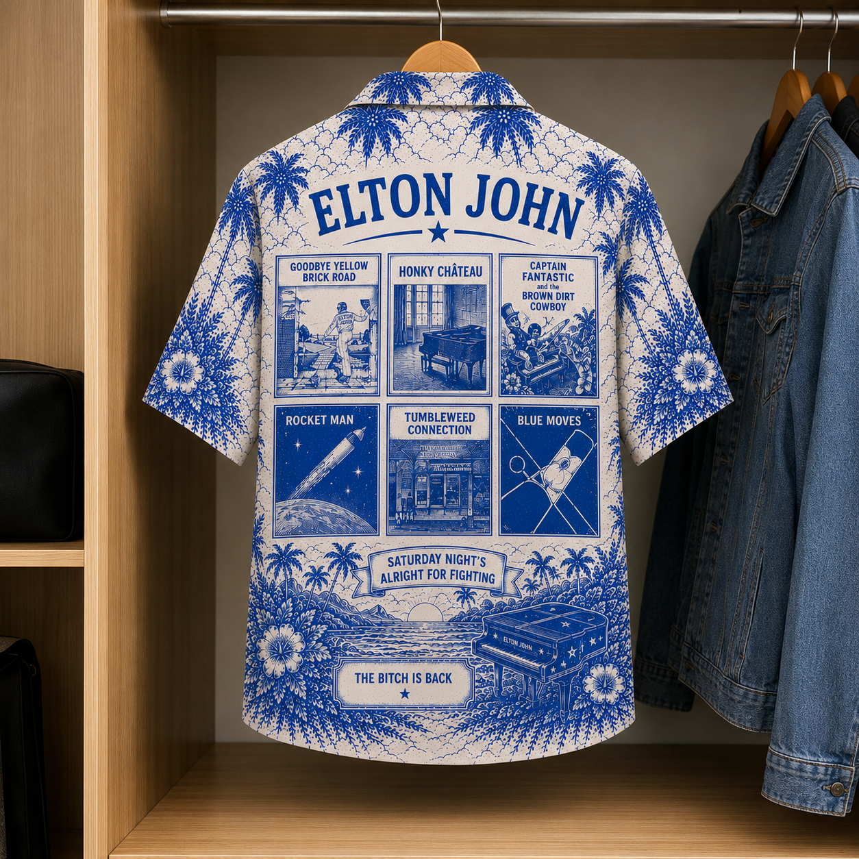 Elton John Tropical Hawaiian Shirt - Tropical Album Cover Inpsired Hawaiian Shirt