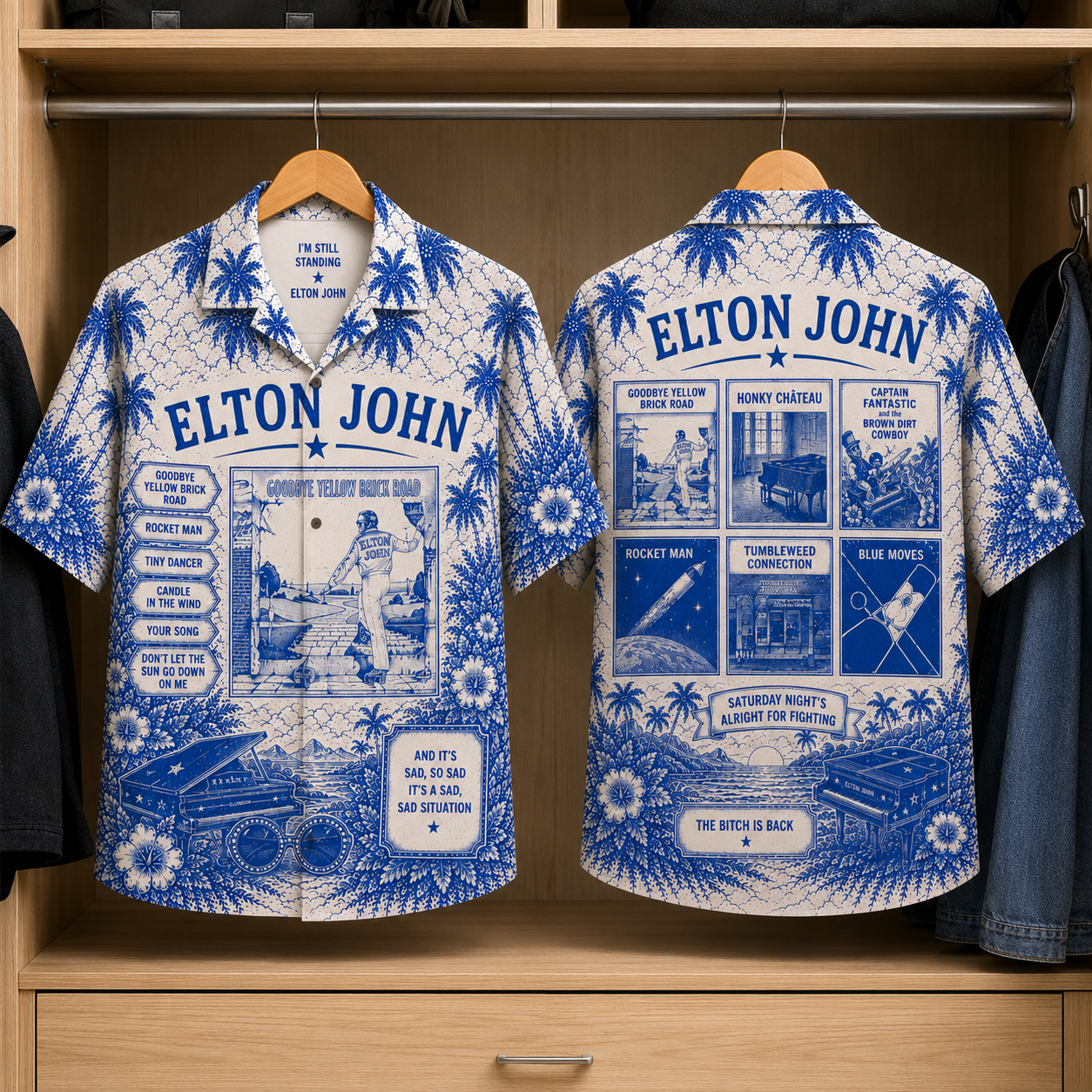 Elton John Tropical Hawaiian Shirt - Tropical Album Cover Inpsired Hawaiian Shirt