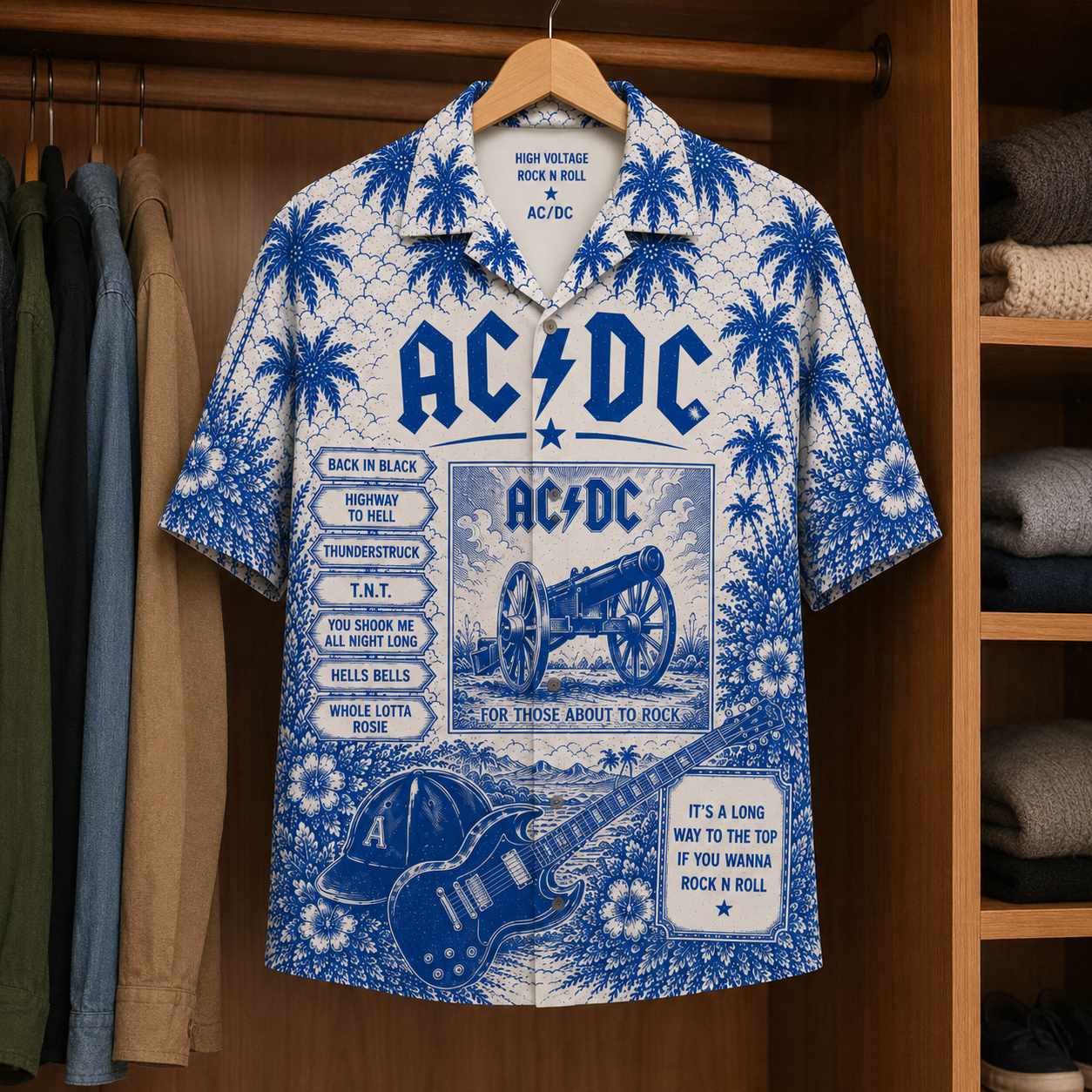 ACDC Tropical Hawaiian Shirt - Tropical Inpsired Hawaiian Shirt Iconic Album Cover