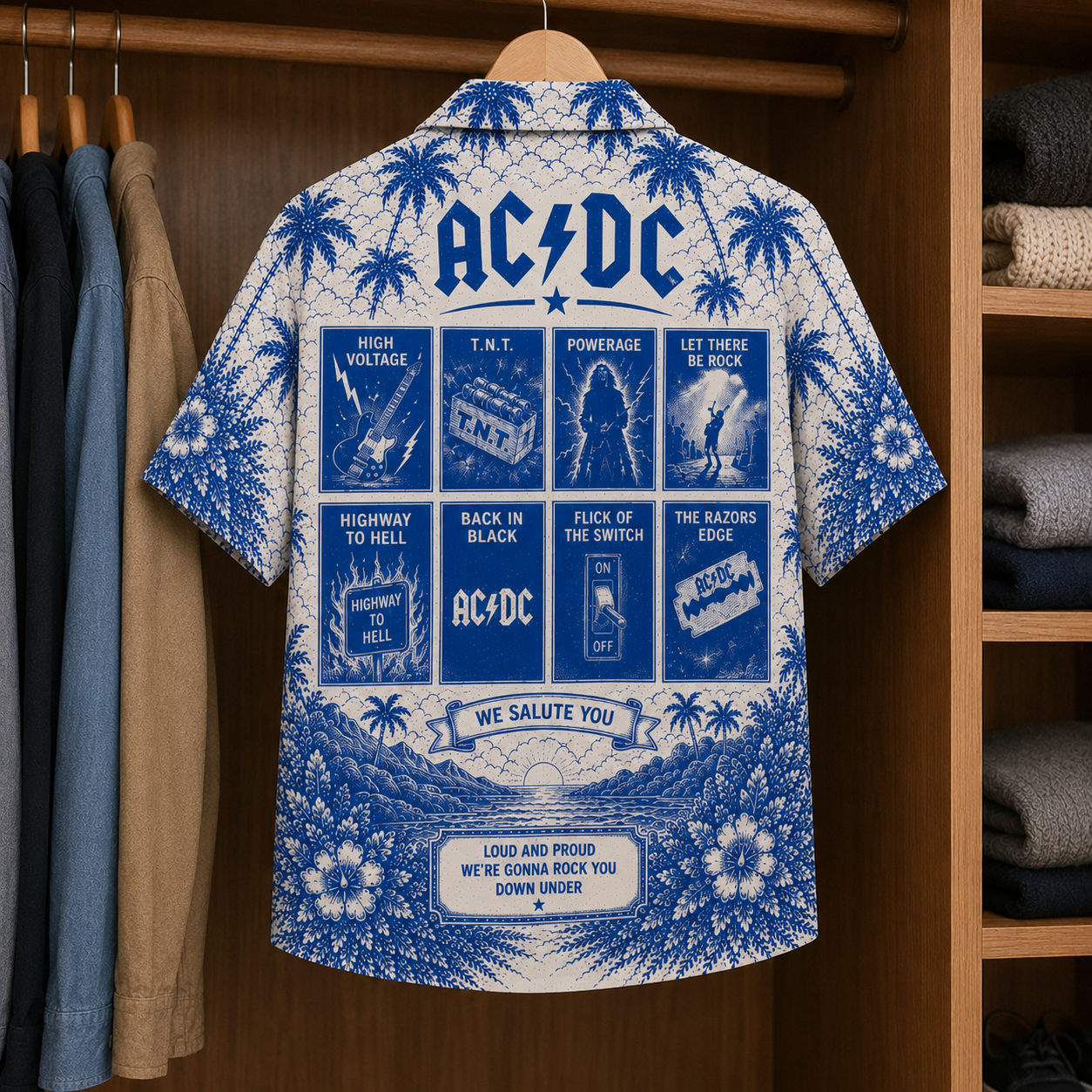 ACDC Tropical Hawaiian Shirt - Tropical Inpsired Hawaiian Shirt Iconic Album Cover