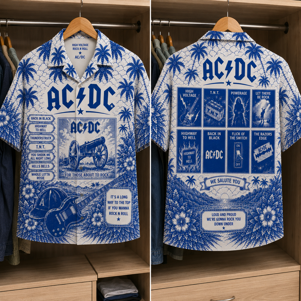 ACDC Tropical Hawaiian Shirt - Tropical Inpsired Hawaiian Shirt Iconic Album Cover