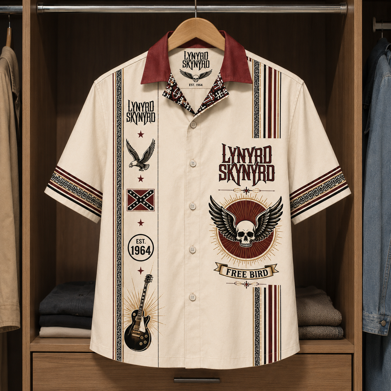 Lynyrd Skynyrd Luxury Design Hawaiian Shirt - Mexican Inpsired Hawaiian Shirt White Version