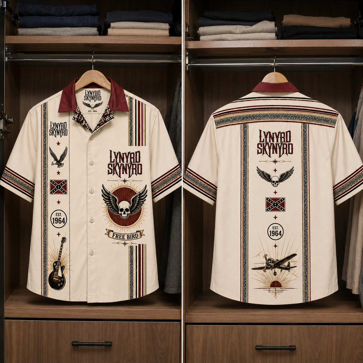 Lynyrd Skynyrd Luxury Design Hawaiian Shirt - Mexican Inpsired Hawaiian Shirt White Version