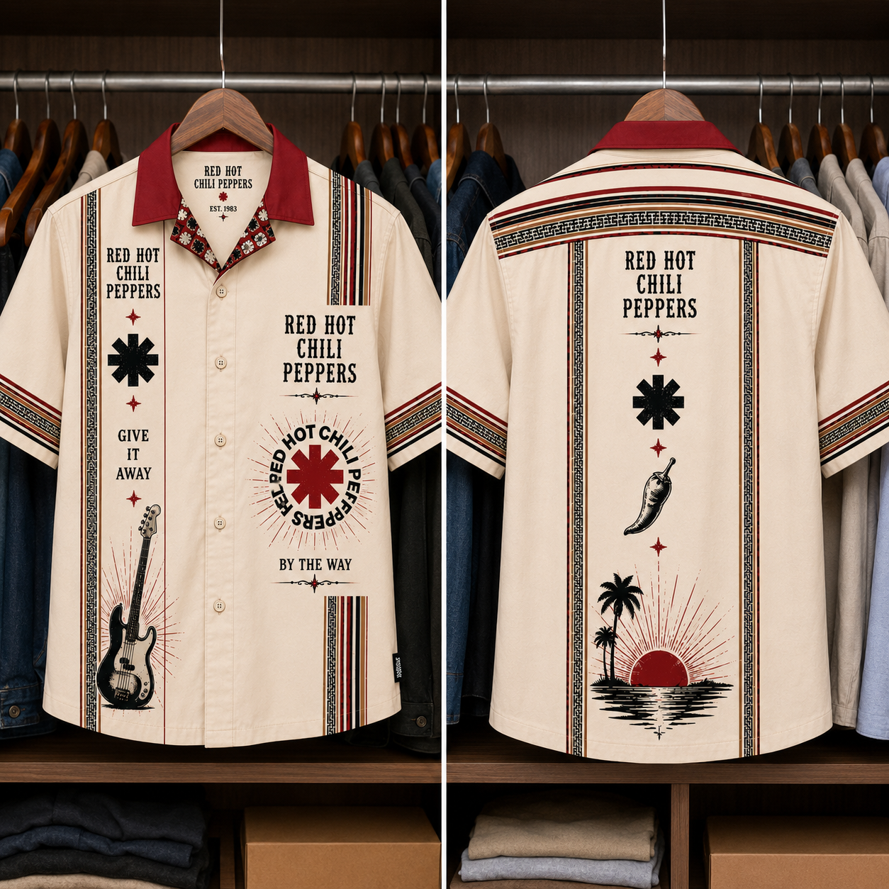 Red Hot Chilli Peppers Band Luxury Design Hawaiian Shirt - Mexican Inpsired Hawaiian Shirt White Version