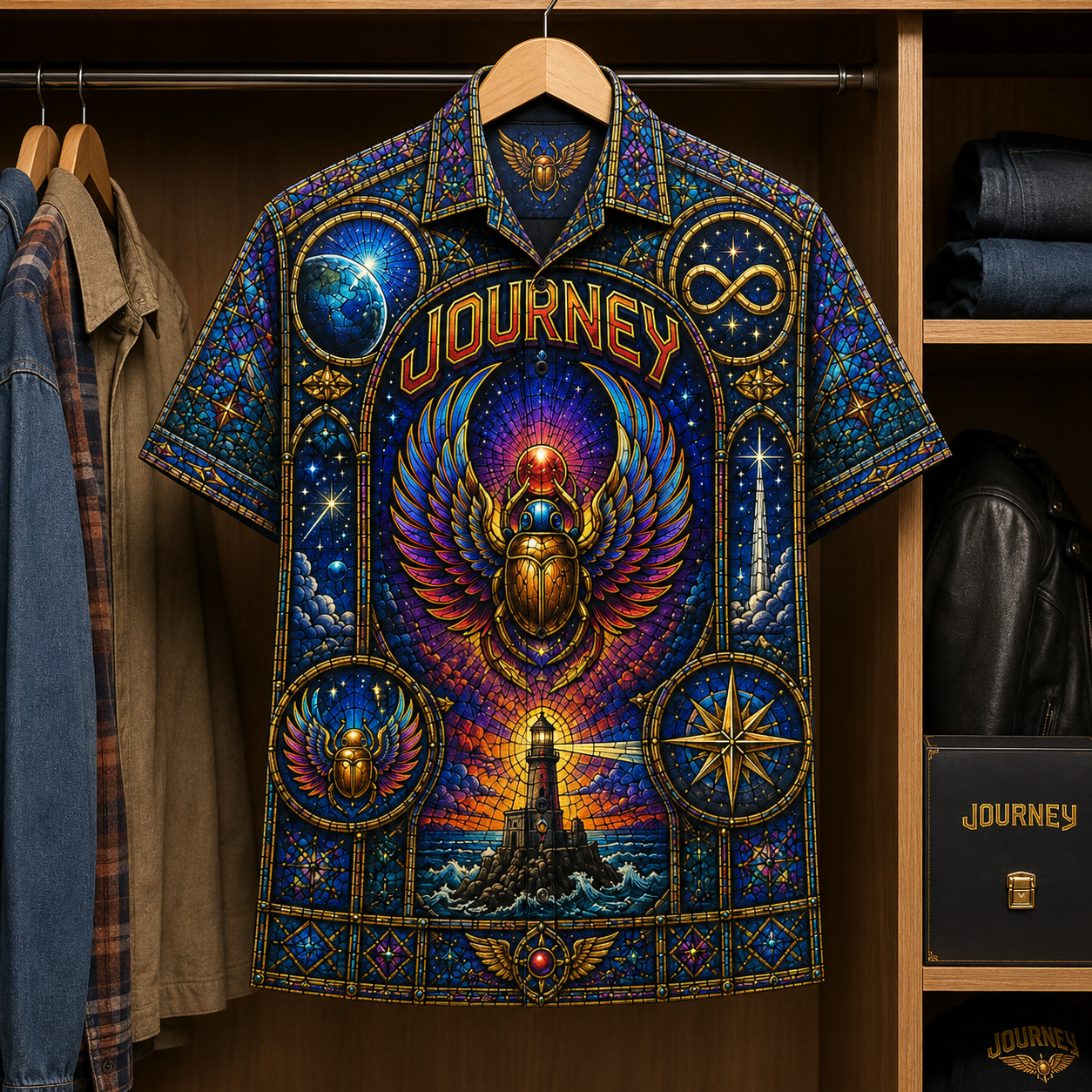 Journey Stained Glass Hawaiian Shirt - Unisex Button Up