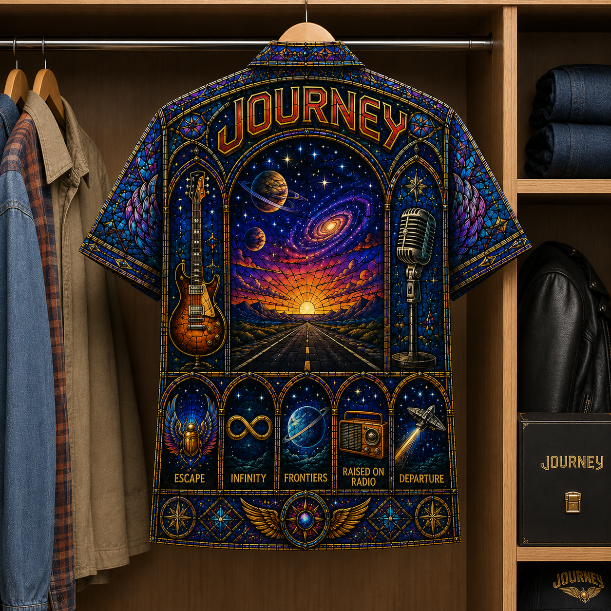 Journey Stained Glass Hawaiian Shirt - Unisex Button Up