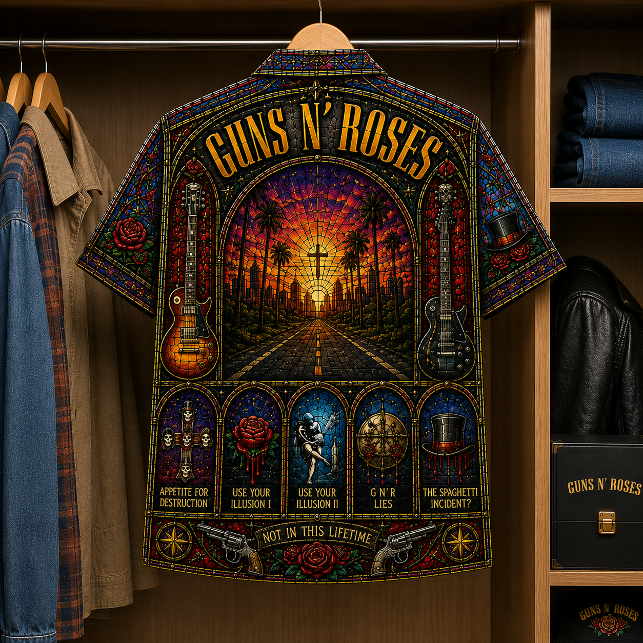 Gun N' Roses Stained Glass Hawaiian Shirt - Unisex Button Up