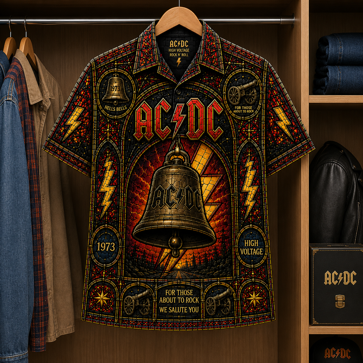 ACDC Stained Glass Hawaiian Shirt - Unisex Button Up