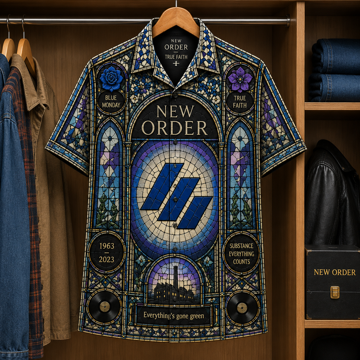 New Order Stained Glass Hawaiian Shirt - Unisex Button Up