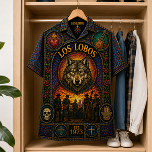Los Lobos Stained Glass Hawaiian Shirt - Unisex Button Up