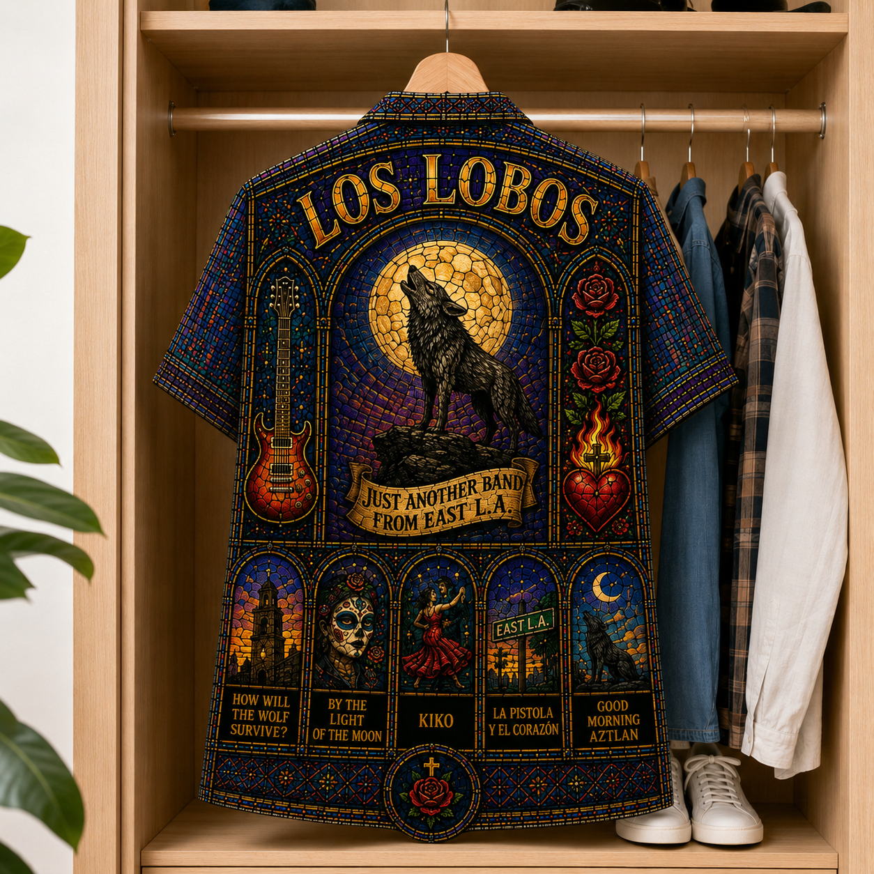 Los Lobos Stained Glass Hawaiian Shirt - Unisex Button Up