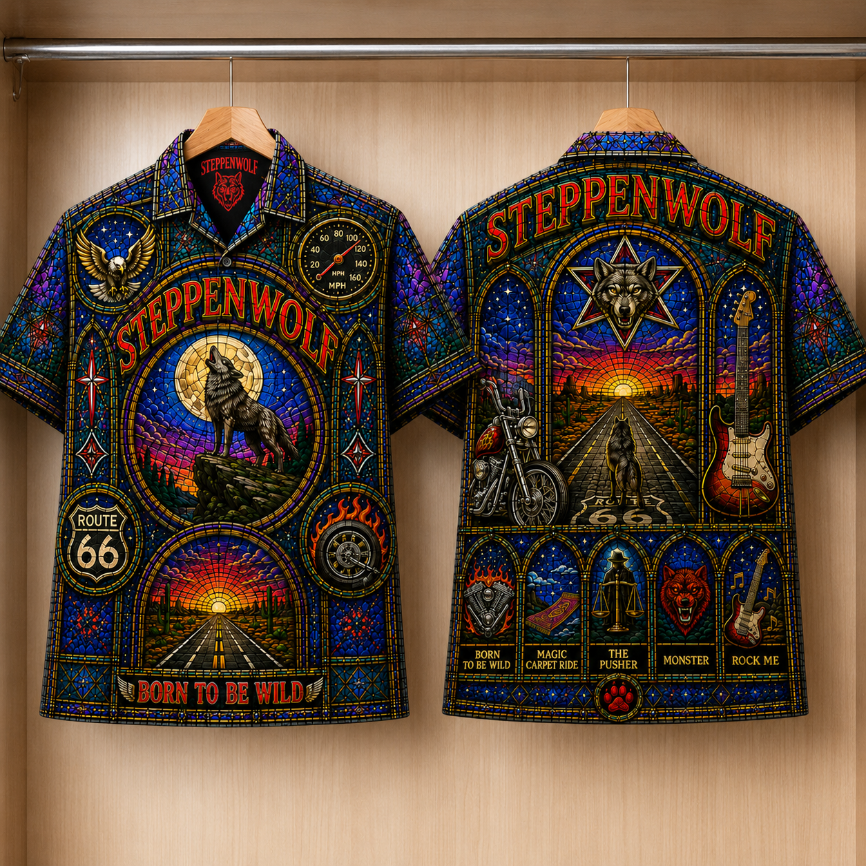 SteppenWolf Inspired Stained Glass Hawaiian Shirt - Unisex Button Up